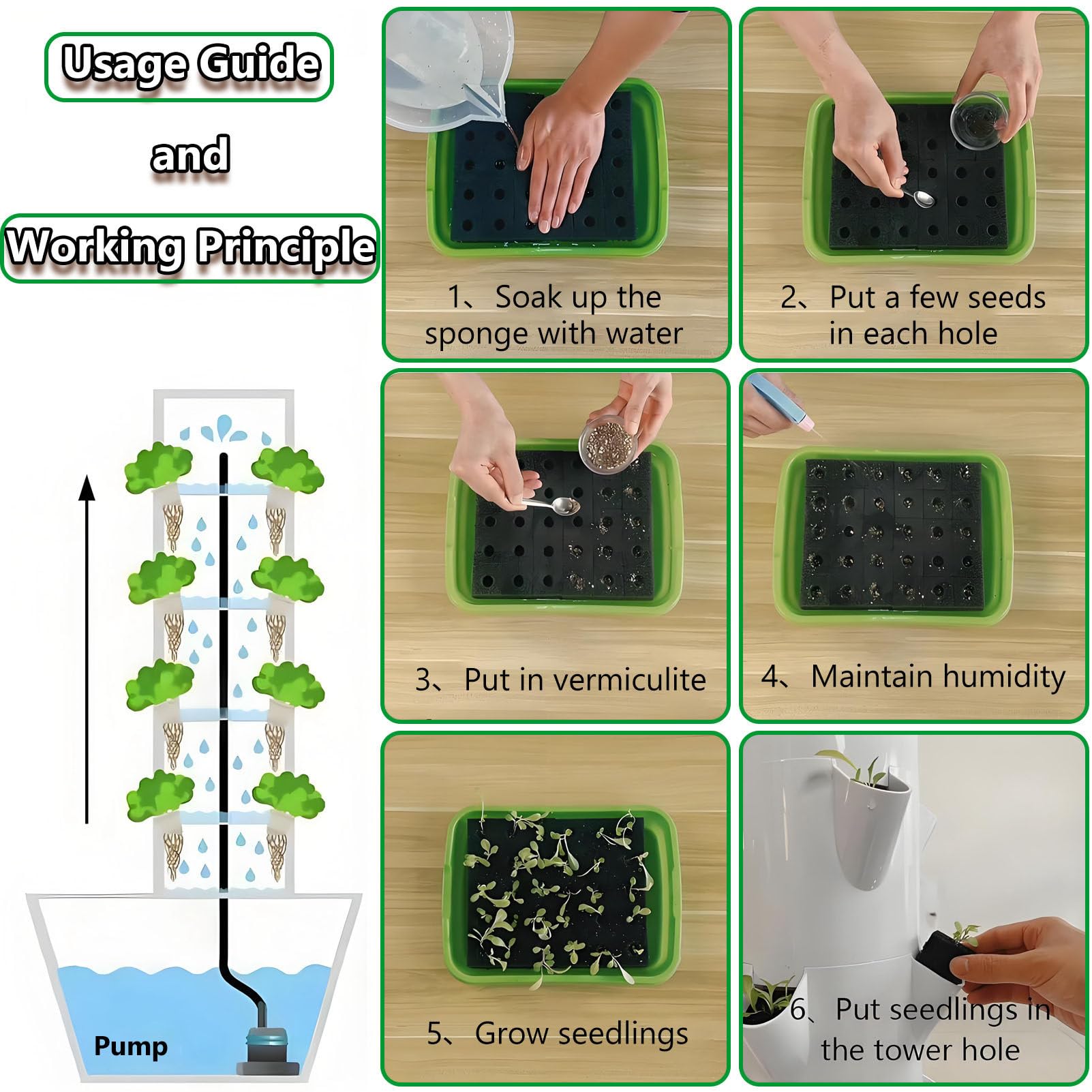 Torre hidropónica, Kit Completo de Torre hidropónica, Torre hidropónica Vertical para Exteriores, Agricultura Vertical, Kit de Cultivo hidropónico para jardín Inteligente NoLight-20.5 * 65.0in