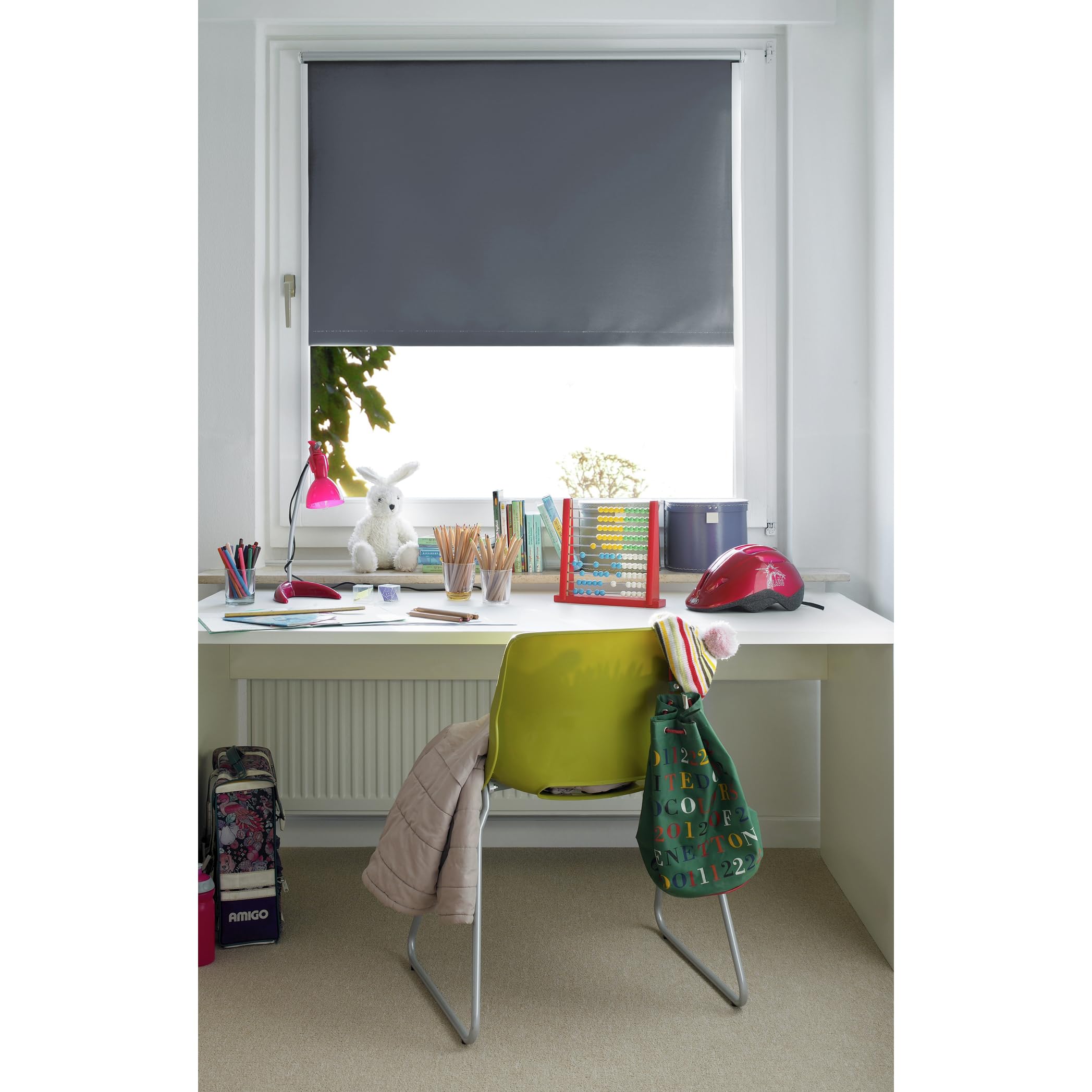 GARDINIA Store Enrouleur Occultant Thermique à Coller ou Clipser, Grande Réflexion de la Lumière, Économie d'Énergie, Opaque, Kit de Montage Inclus, Store Thermique EASYFIX, Ardoise, 90 x 210 cm (LxH)