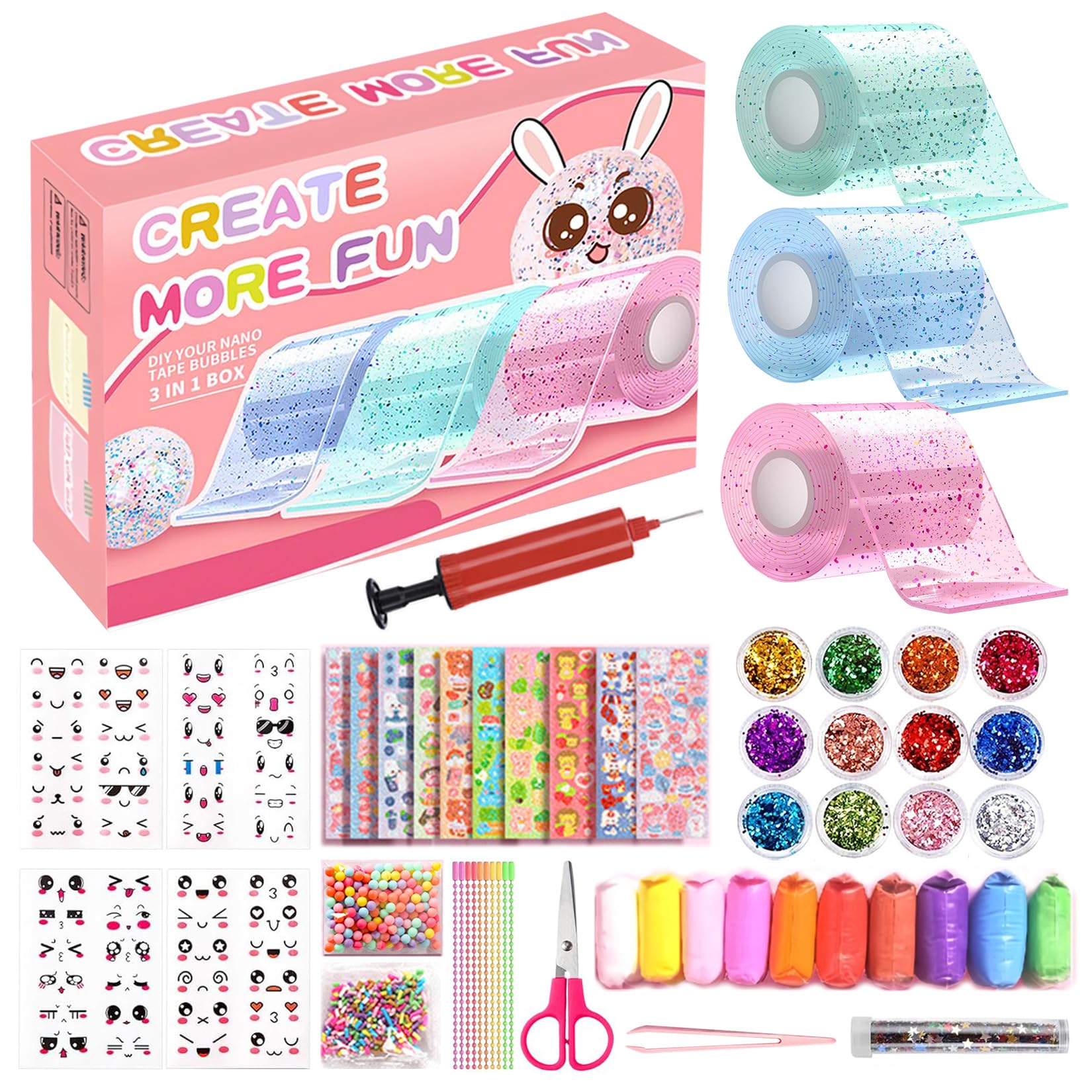 JurciCat Nano Tape Set 57 Piezas DIY Set Suave para el Alivio del Estrés y la Relajación Nano cinta ultra elástica Adecuado para niños Niños Niñas