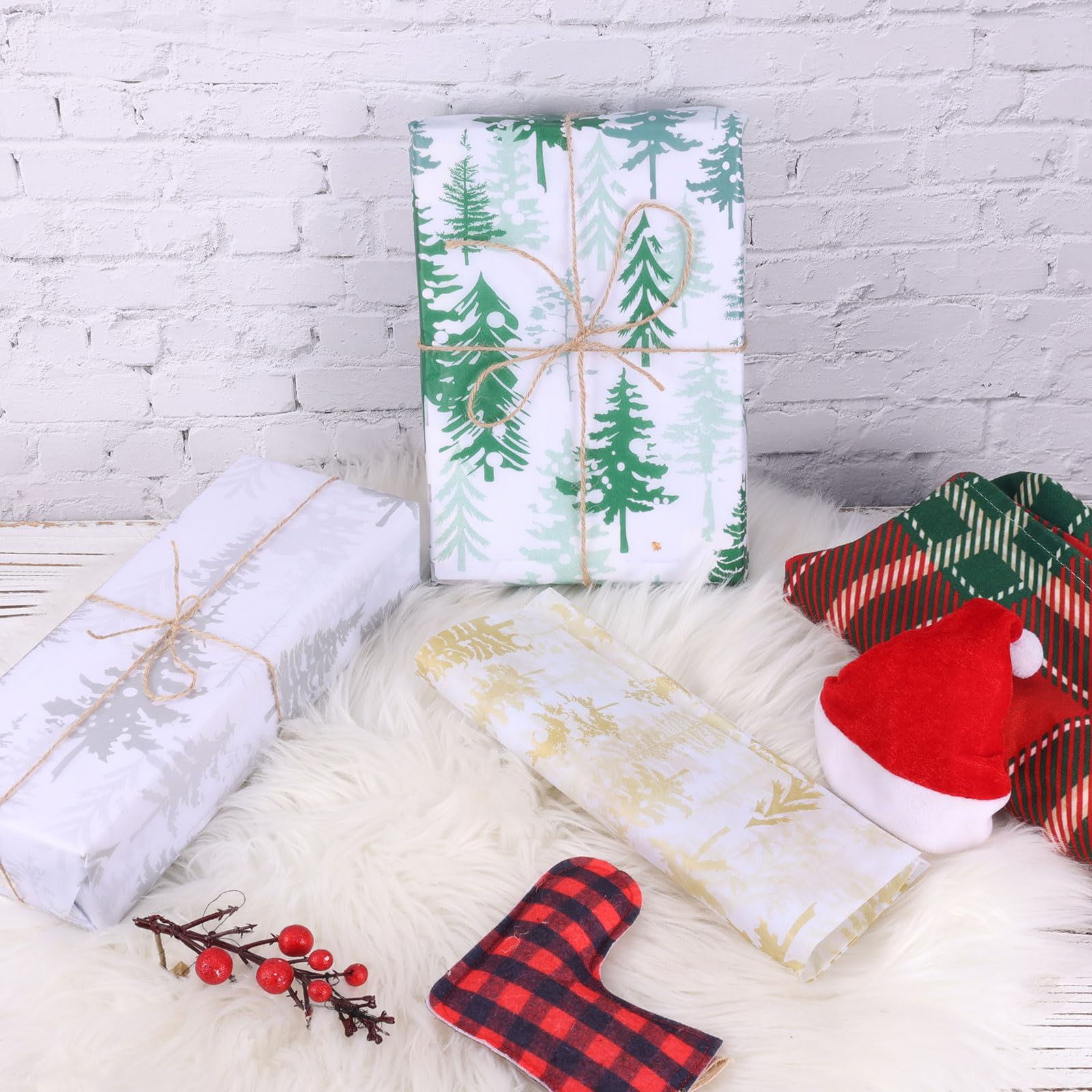 30st Seidenpapier Winter, 50x35cm Pinie Tannenbaum Seidenpapier für Geschenktüten Geschenkpapier aus Seidenpapier zum Verpacken von Weihnachten Hochzeiten Geburtstagen Partys Basteln Kunst