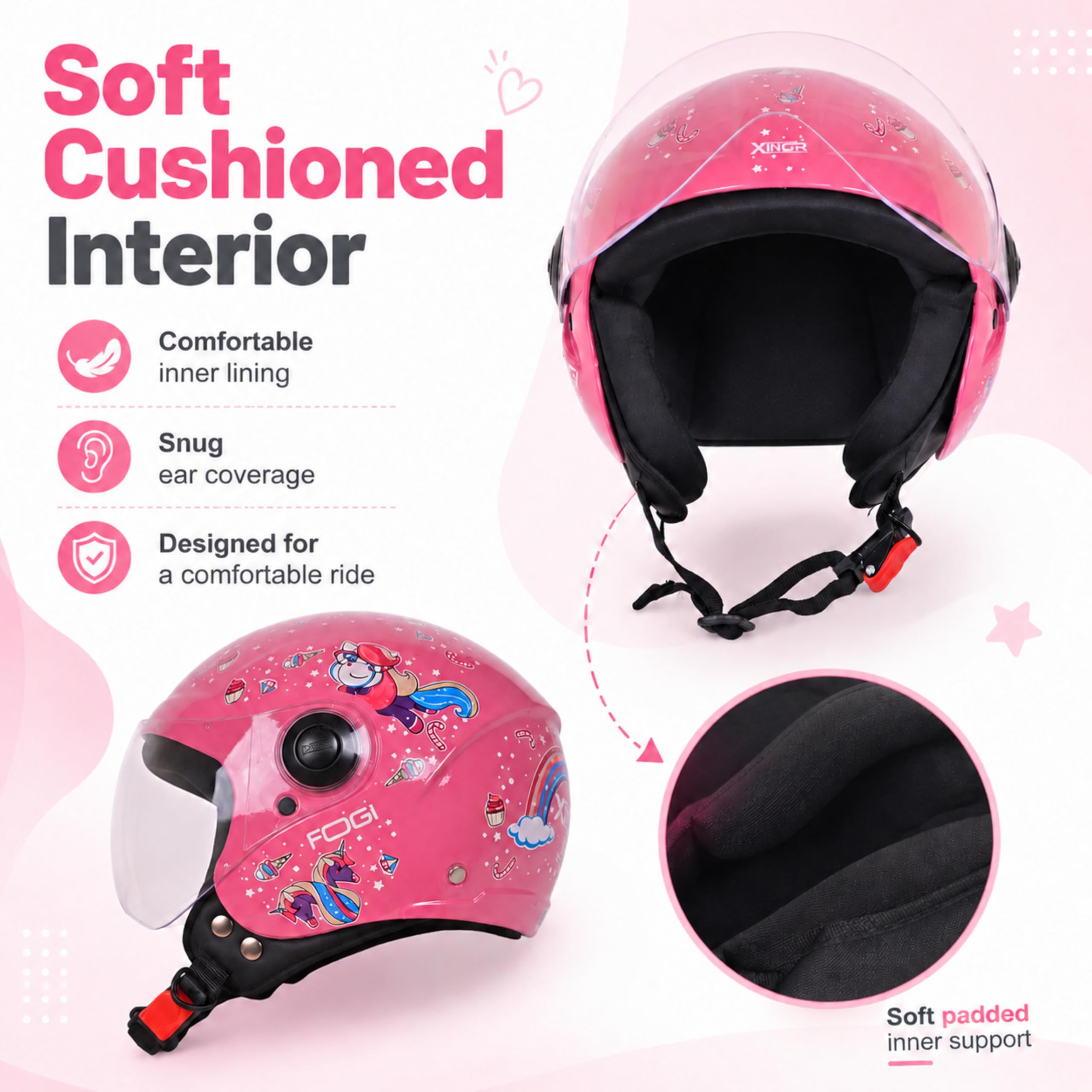 Kids Motorcycle Helmet - ISI Certified & Unicorn Pink -2 Kids Motorcycle Helmet - ISI Certified & Unicorn Pink -2