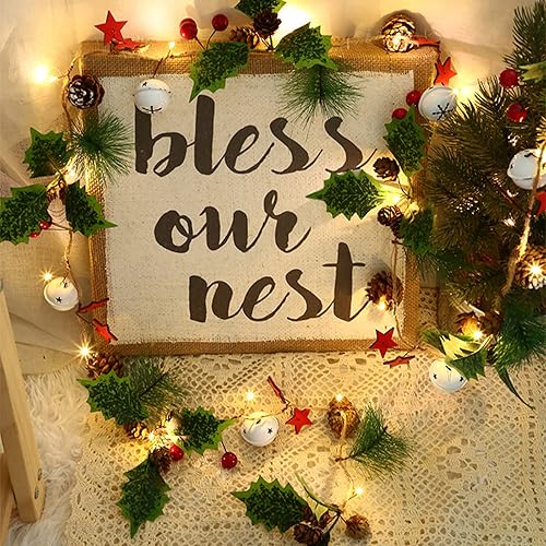 Miniatura 6 de Chims Guirnalda de luces de Navidad, 20 luces LED de 6.5 pies de piña, bayas rojas, cascabel, agujas de pino, funciona con pilas, para vacaciones,