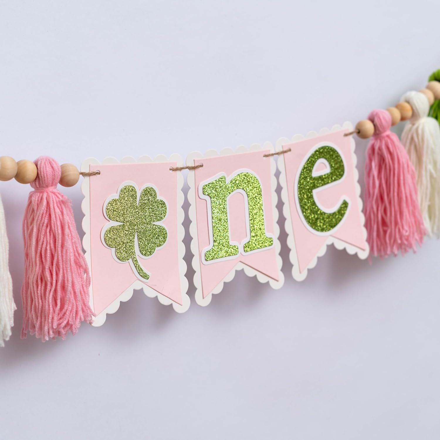 St Partricks Day Birthday Cake Decoration Set - Lucky One Birthday Party Decoration,Four Leaf Clover Highchair Bannerr And Cake Topper.