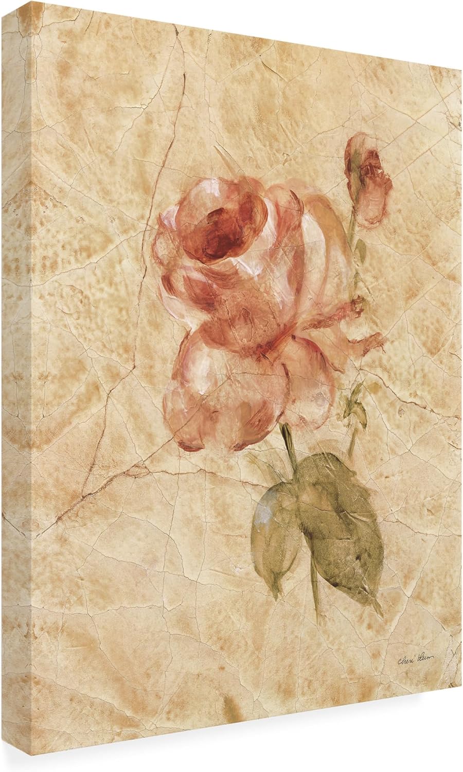 Vintage Red Rose on Cracked Linen Canvas Art