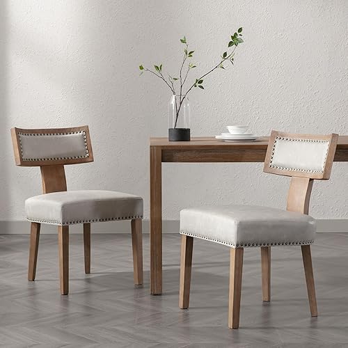 BESTANO Juego de 2 sillas de comedor modernas de mediados de siglo, silla decorativa tapizada de piel sintética de granja con ribete de cabeza de BESTANO Juego de 2 sillas de comedor modernas de mediados de siglo, silla decorativa tapizada de piel sintética de granja con ribete de cabeza de