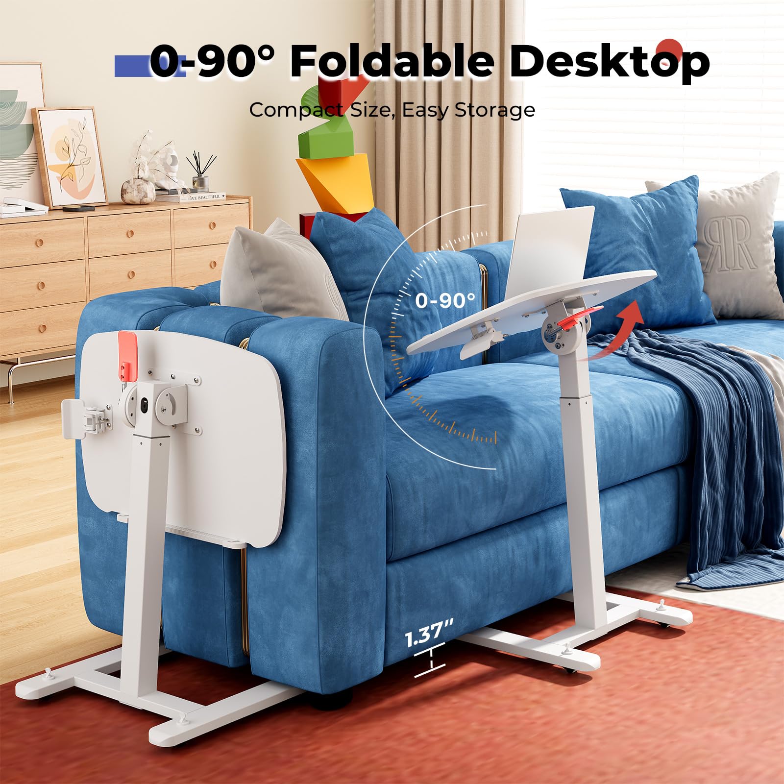 JOY worker Low Height Small Mobile Standing Desk for Couch Height Adjustable TV Tray Table with 90 Foldable — view 5