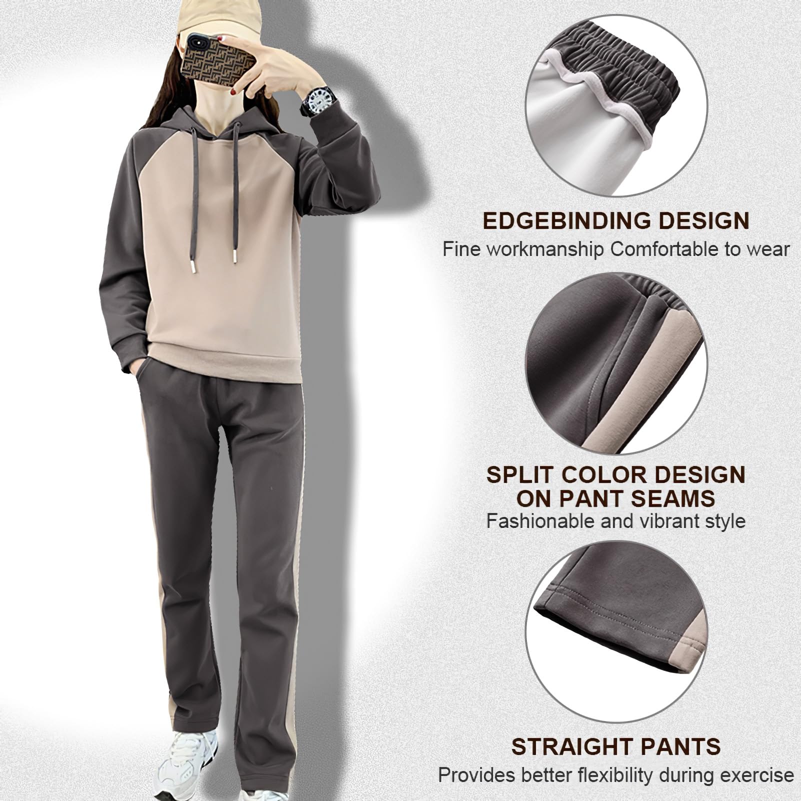 amropi Femme Survêtement Ensemble Haut Sweat à Capuche et Pantalon Jogging Tenue de Sport