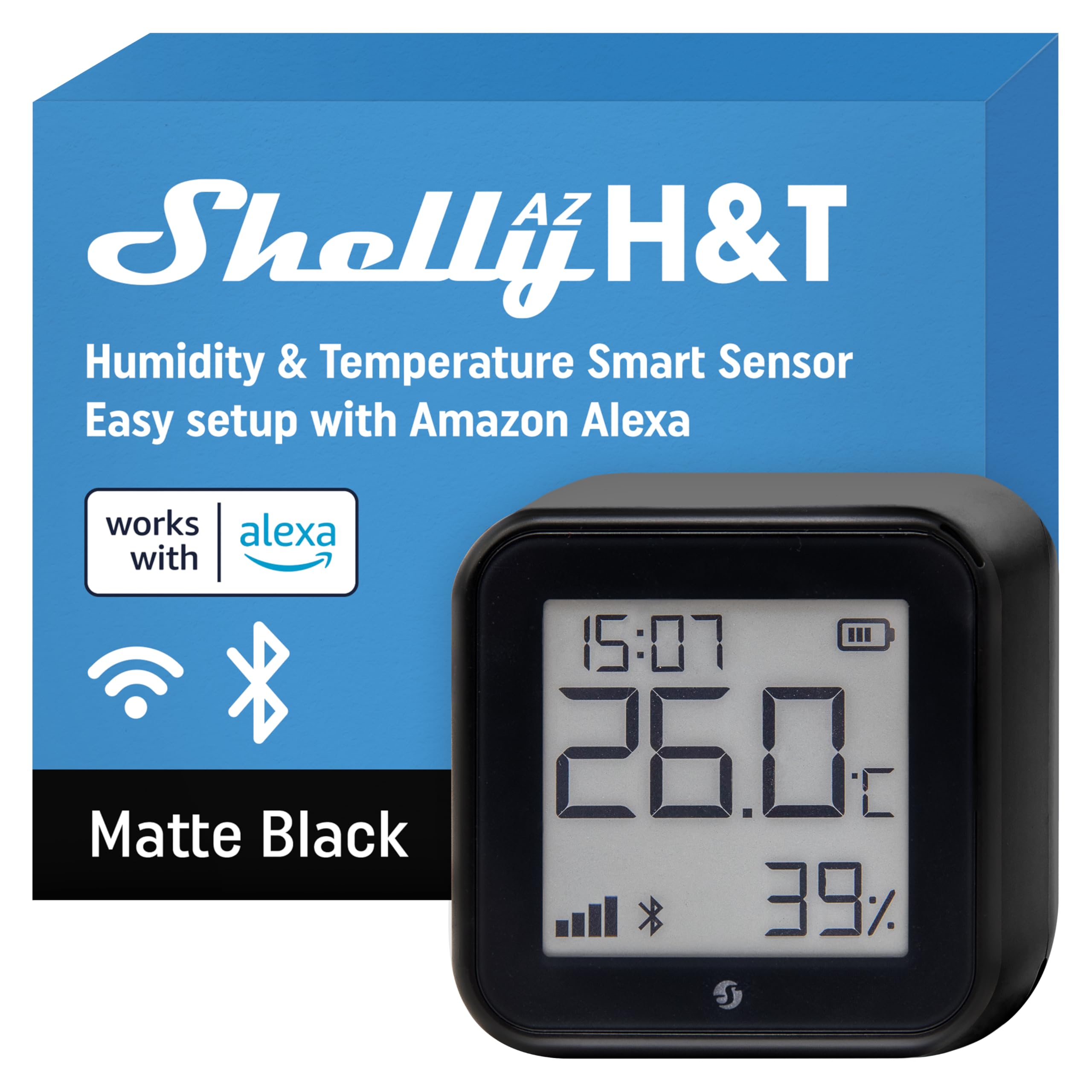 Thermomètre et hygromètre Alexa Wi-Fi 2.4GHz Shelly H&T Noir à capteur intérieur