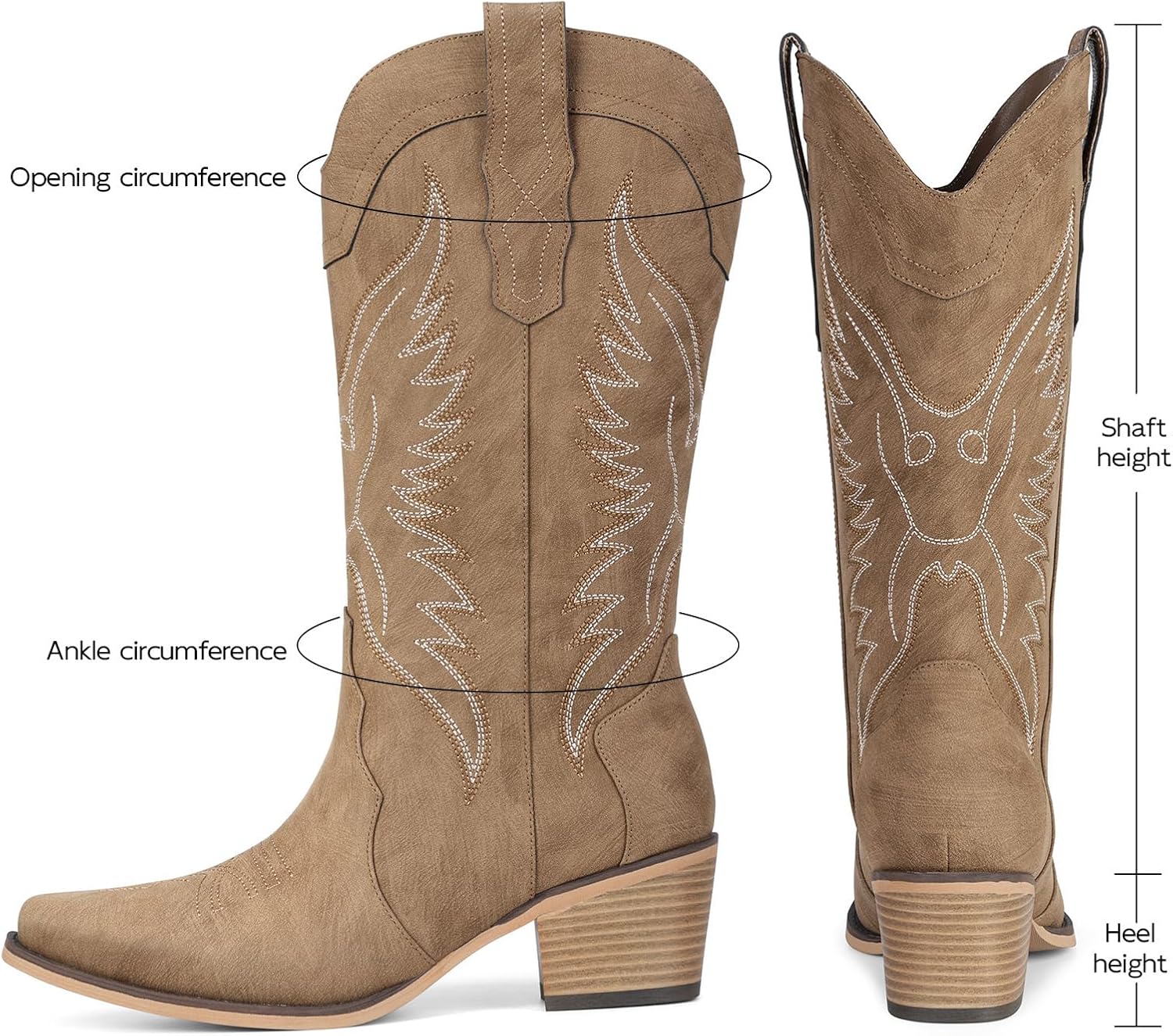 Pasuot Western Cowboy Boots for Women - Cowgirl Boots with Pointed Toe, Mid Calf Chunky Heel Snip Toe Boot with Classic Retro Embroidery, Country Style for Ladies Rodeo Concert