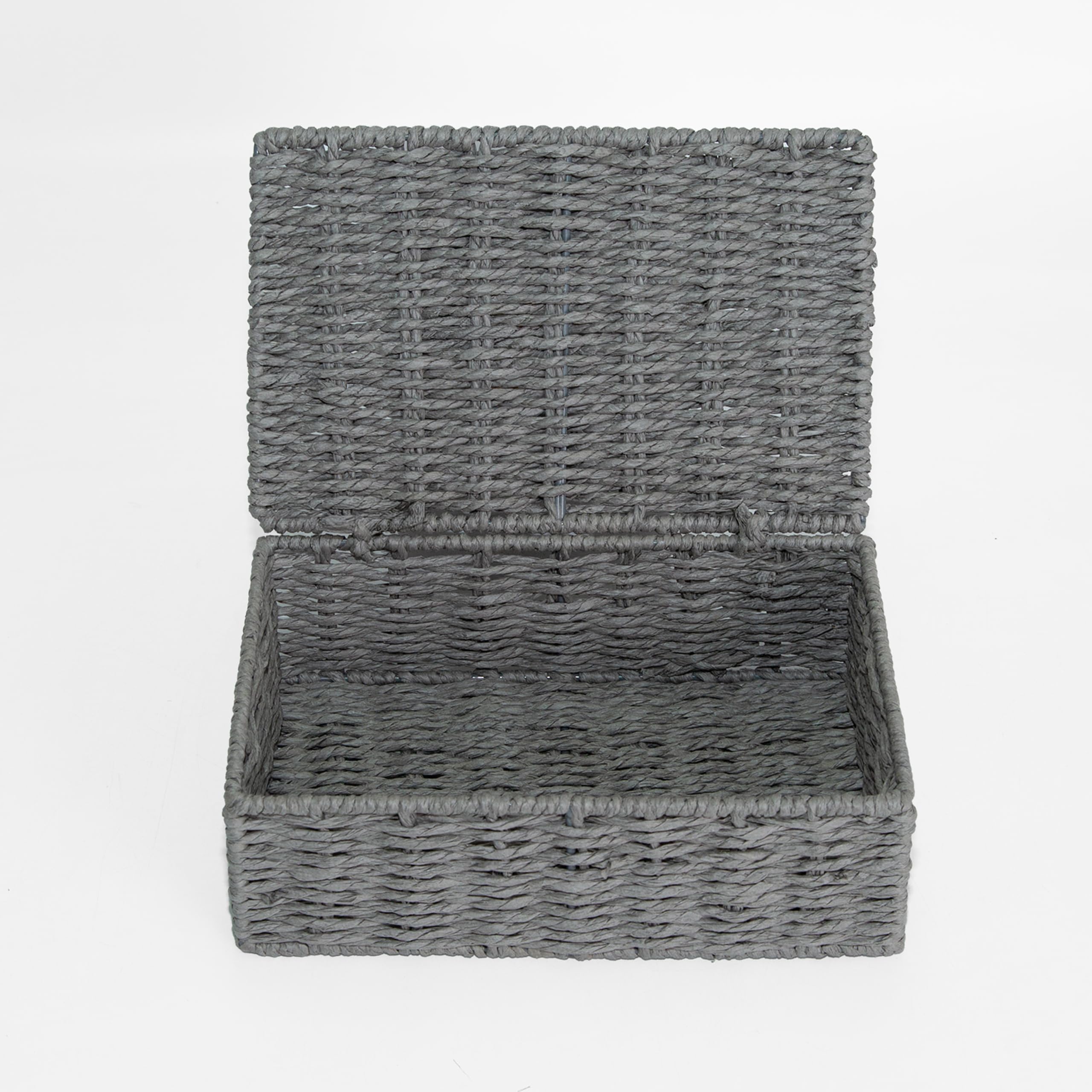 Wickerfield Paper Rope Storage Hamper Basket Box with Lid (Grey, Small)