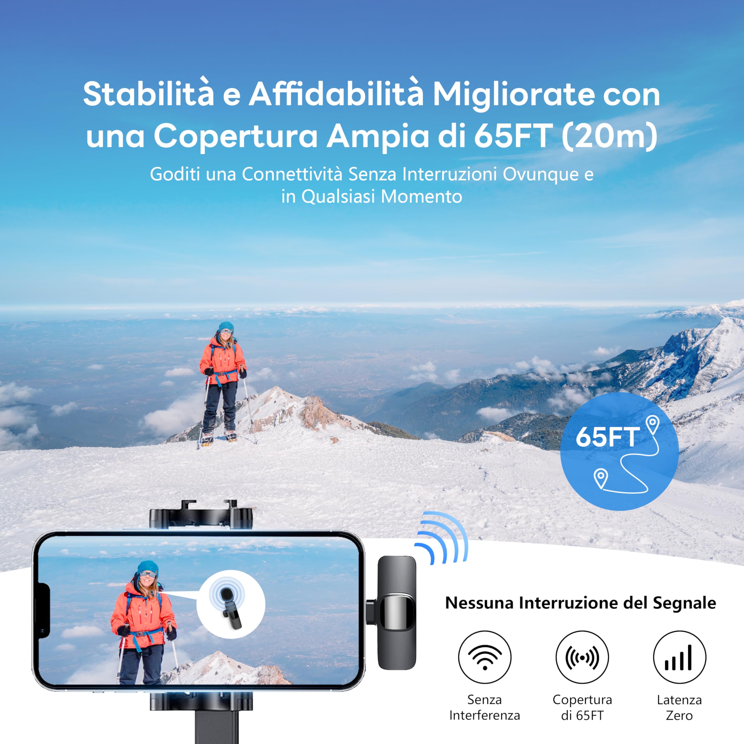 Qhot Microfono Wireless per iPhone, Microfono Lavalier Wireless per Registrazione Video, Streaming Live, Podcast, Vlog, YouTube/TikTok (iOS&USB-C/2 Mic)