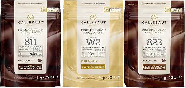 Callebaut, Milk, Dark & White chocolate chips (3 x 1kg Bundle)