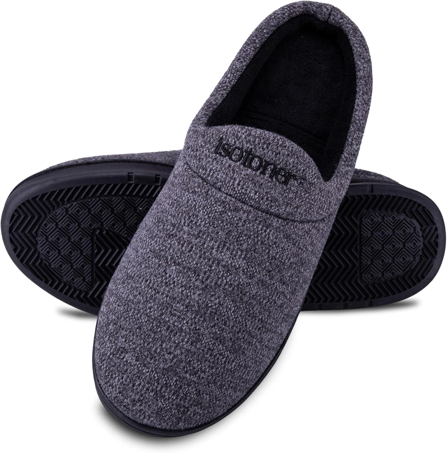 isotoner mens Indoor/Outdoor Heathered Knit Brady Clog Slippers With Memory Foam Comfort and Heel Support - Image 5