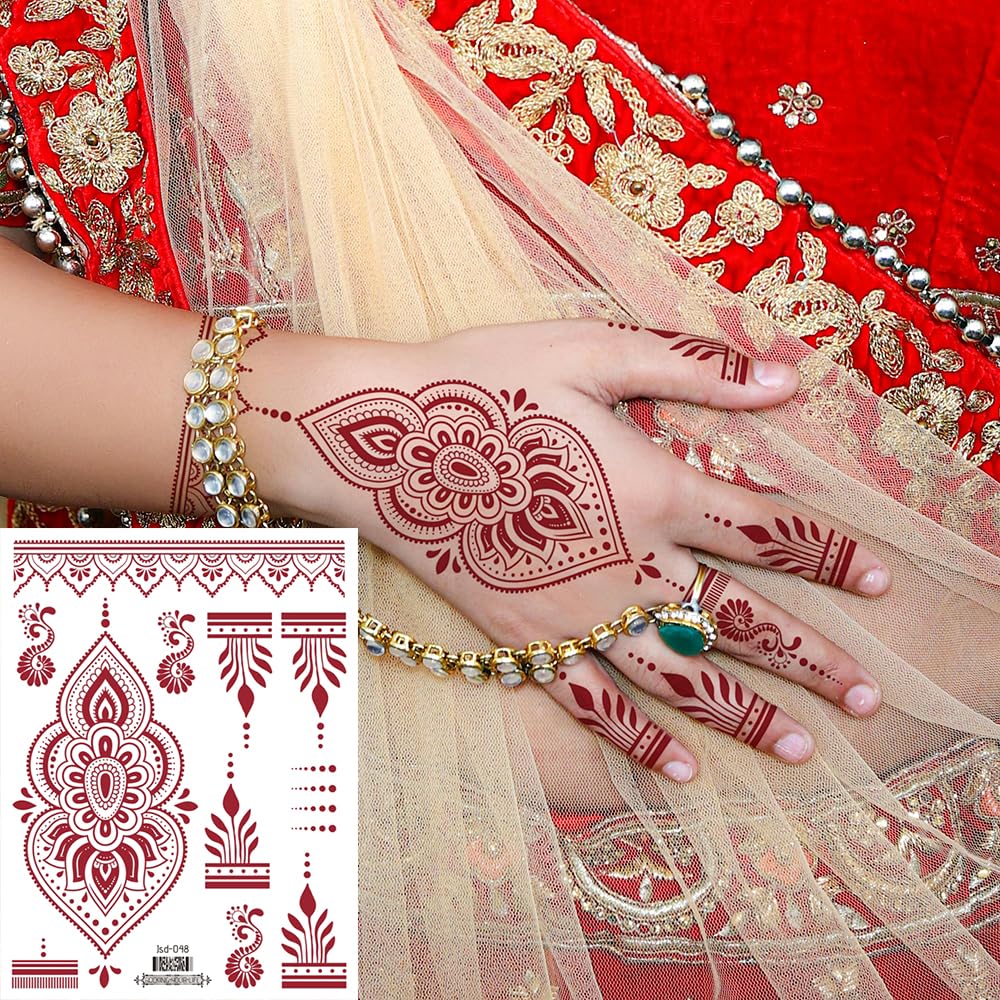 Proamate 12 PCS Temporary Tattoo Stickers, Waterproof Tattoo Stickers for Girls Women Wedding Party Art (Brick Red, 12PCS) - Image 2