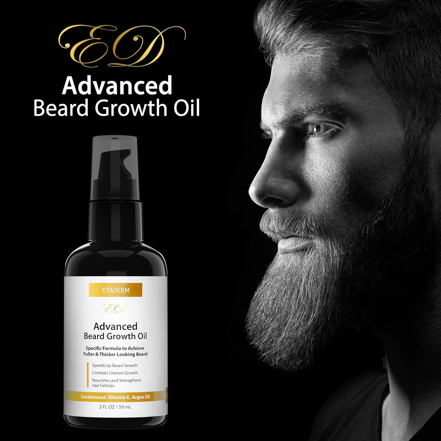 Beard Growth Oil - Beard Oil for Men with Aloe Vera, Jojoba, Castor Seed, Green Tea Leaf and Sandalwood Oil - Hair Growth Oil Moisturizer and Strengthens Facial Hair - Beard Conditioner 2oz