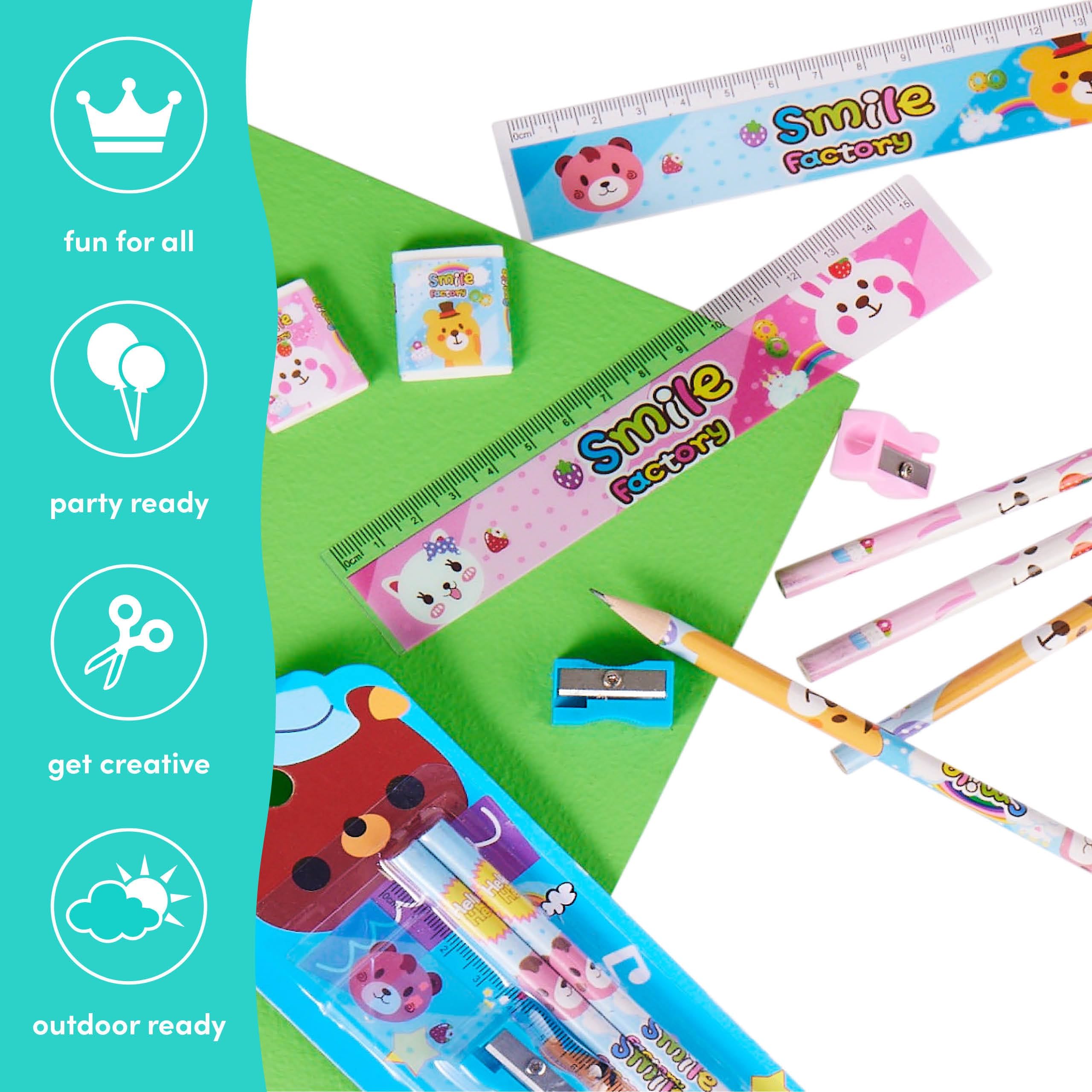 THE TWIDDLERS - 40 Kinder Schreibwaren-Sets, 20 Rosa & 20 Blau - Enthält zwei Bleistifte, Lineal, Anspitzer & Radiergummi - Multipack Perfekte Party-Taschenfüller für Kinder