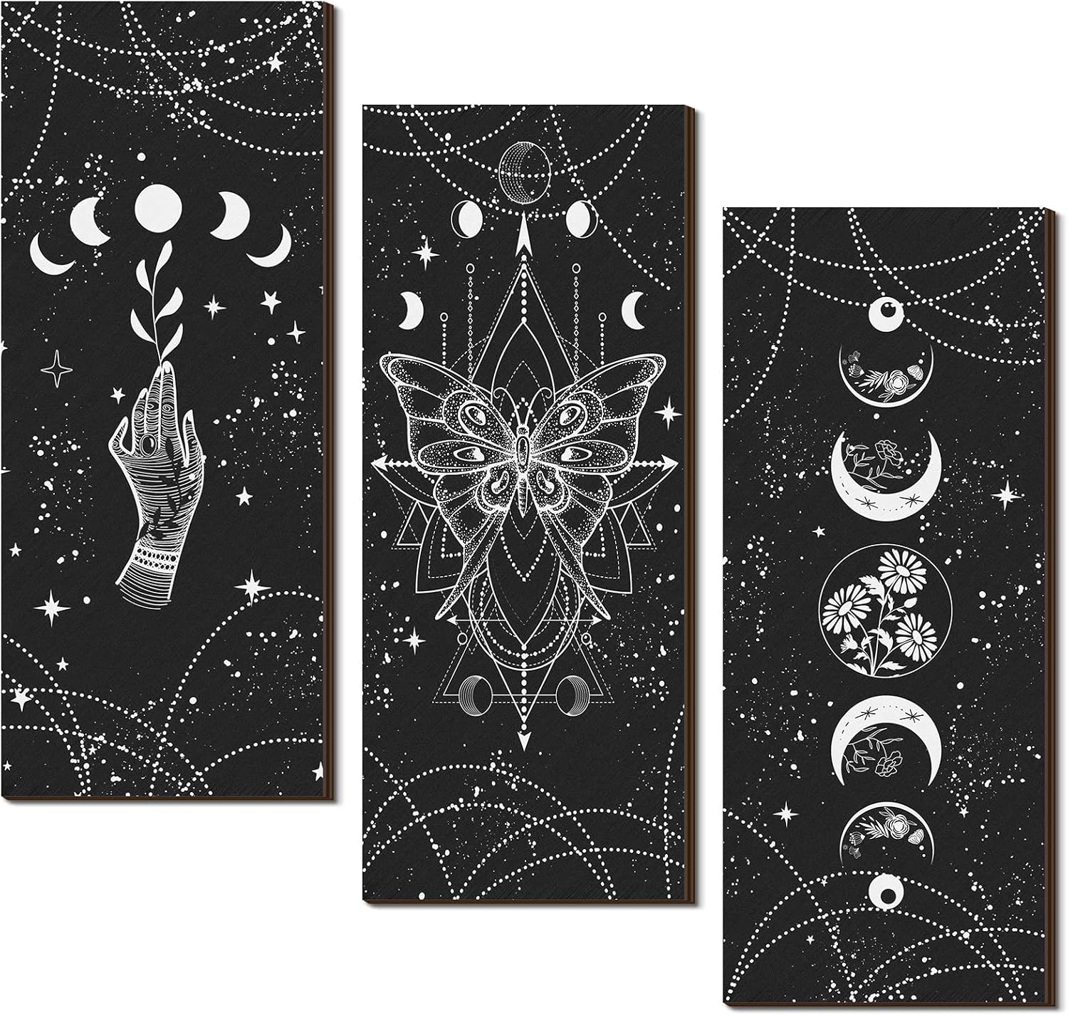 Ferraycle 3 Pcs Christmas Witchy Wall Decor Boho Wall Art Phases Moon Gothic Gift Celestial Crescent Minimalist Aesthetic Nordic Hanging Sign Gifts for Pagan Yule Xmas Witchy Home Room(Light Color)