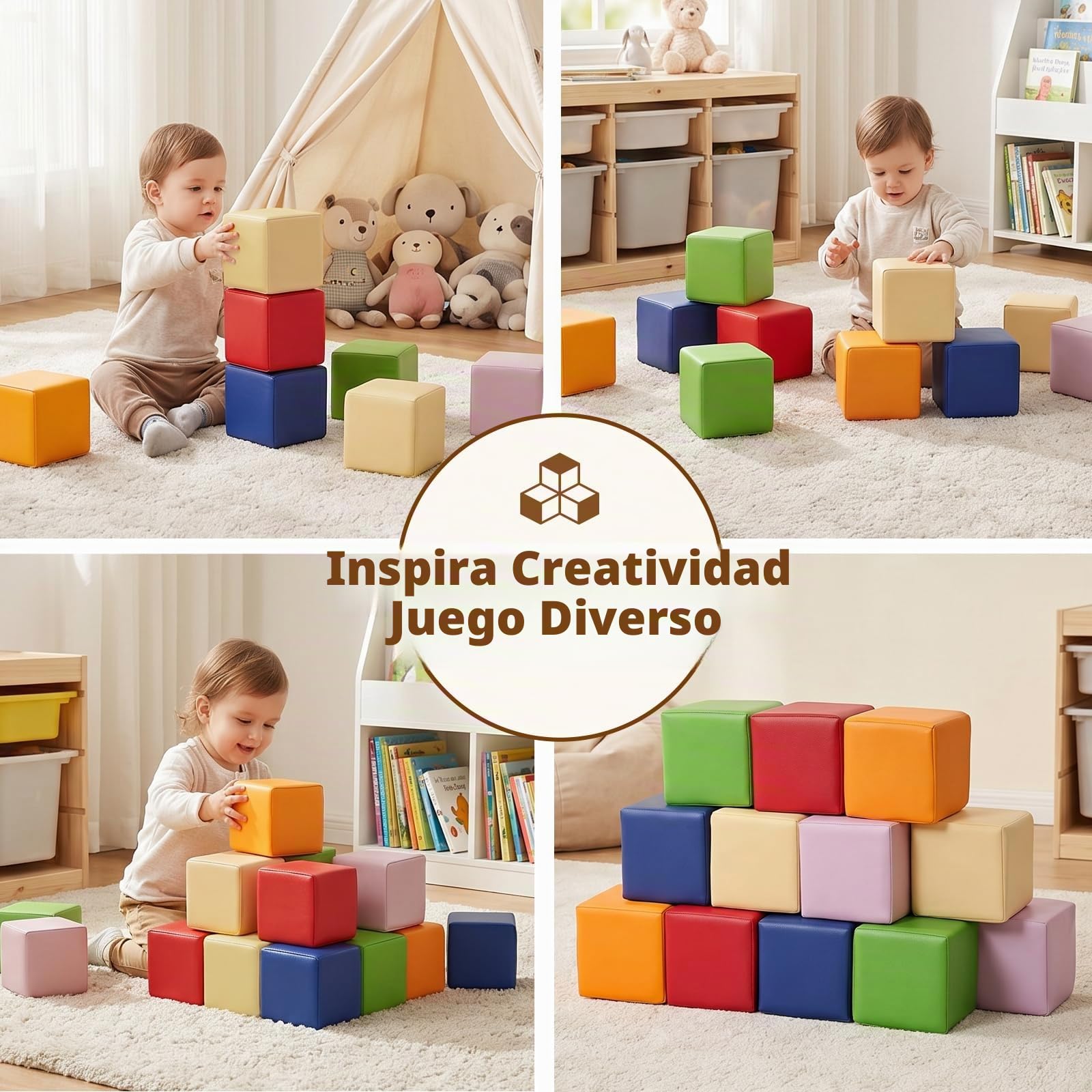 JungleDove 12 Piezas Bloques Espuma Bebe Cuero PU 15x15x15cm