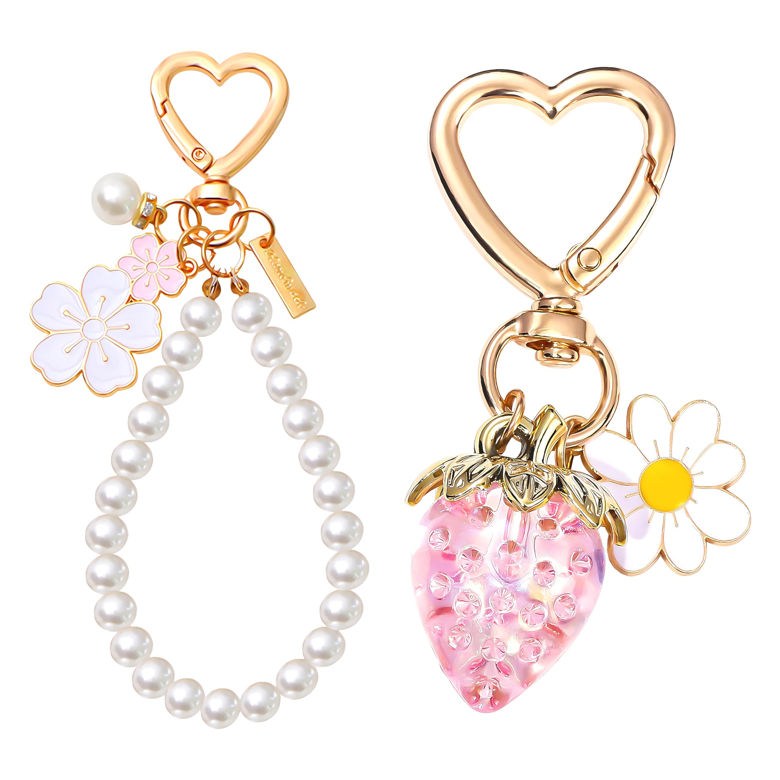 SunixSonie 2Pcs Strawberry Keychain Flower Cherry Blossom Keychain Cute Bag Charms Strawberry Gift for Women Girls