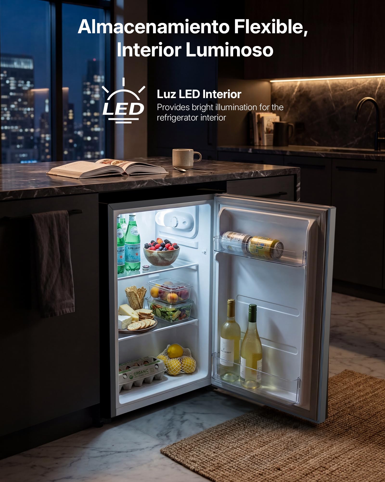 Upstreman 71L Frigorífico Sin Congelador, 1-10°C 7-niveles Regulación de Temperatura, LED-Beleuchtung, 40 dB Silencioso, Energéticamente Eficiente para Dormitorio, Oficina, Cocina, CR71- -Plata