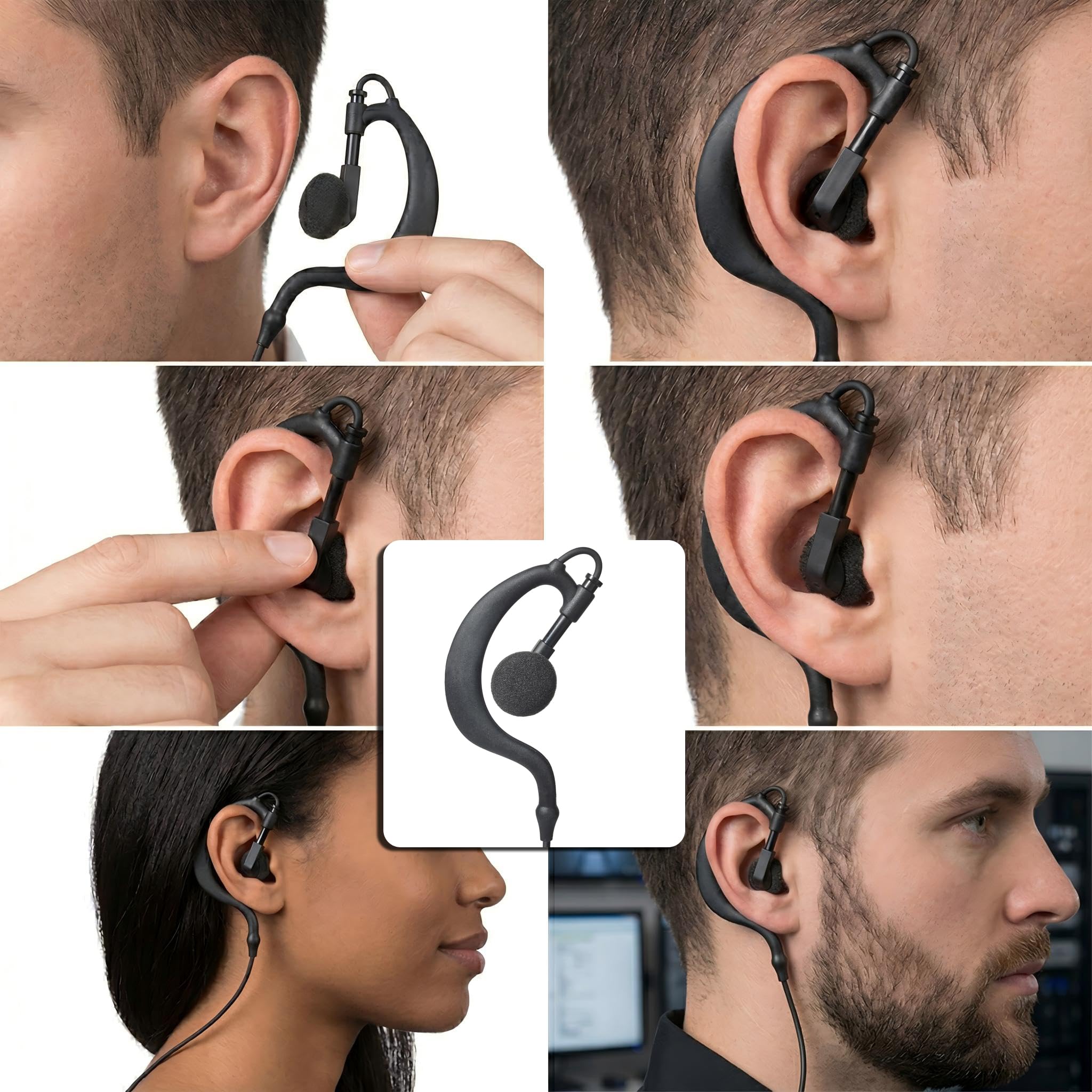 HYS Radio Earpiece Compatible with MOTOROLA R7, R7a, MXP600, APX, N30, N50, ION et al., Clear Acoustic Tube, Headset with Microphone, Black Cable (KH07H1-R7) — view 4