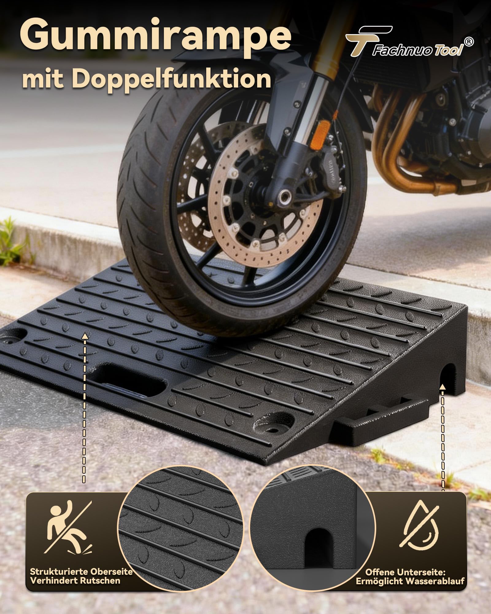Rampa para bordillos con Capacidad de Carga de 10 toneladas, rampa para umbrales Antideslizante para Coches y Motos, diseño portátil para entradas de vehículos y accesos a Puertas, Juego de 2 Piezas