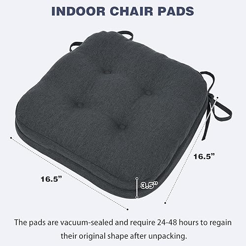 Miniatura 3 de baibu Juego de 8 cojines para silla de comedor, diseño de patente de doble capa, cojines de asiento antideslizantes con lazos, 16.5 x 16.5 x 3.5