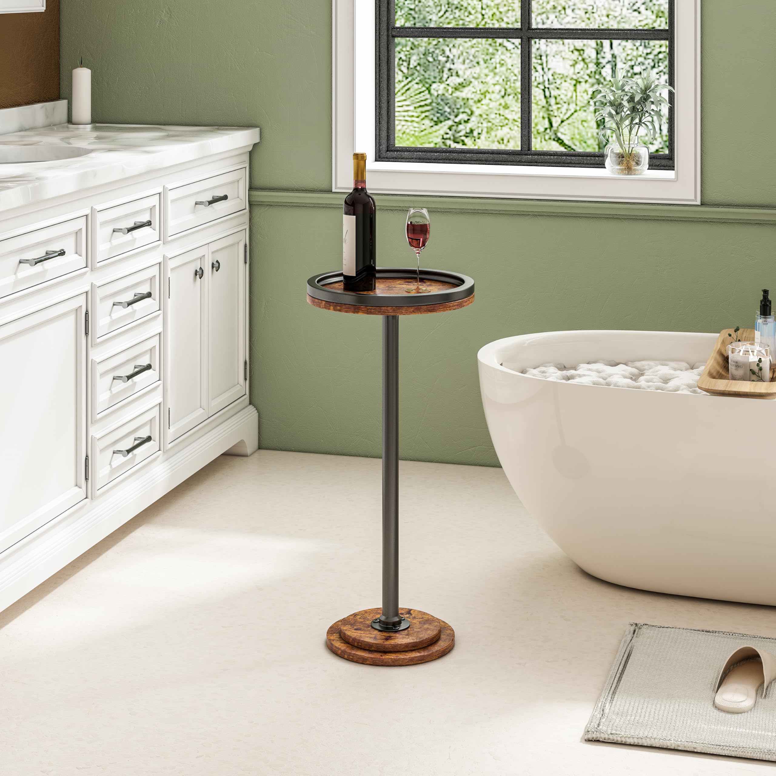 Mesa auxiliar pequeña, mesa redonda para bebidas de Martini para espacios pequeños, soporte de acento moderno con patas de metal sólido, mesita de noche con pedestal de base pesada para sala de 5