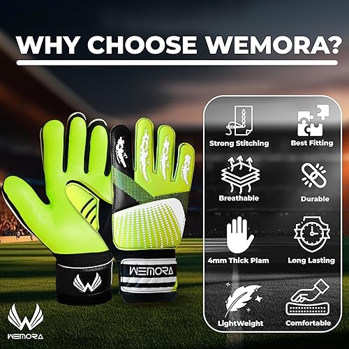 Miniatura 8 de WEMORA Guantes de portero de fútbol con gran agarre de 0.197 pulgadas, palma de látex, transpirables y guantes de portero de doble muñeca para niños