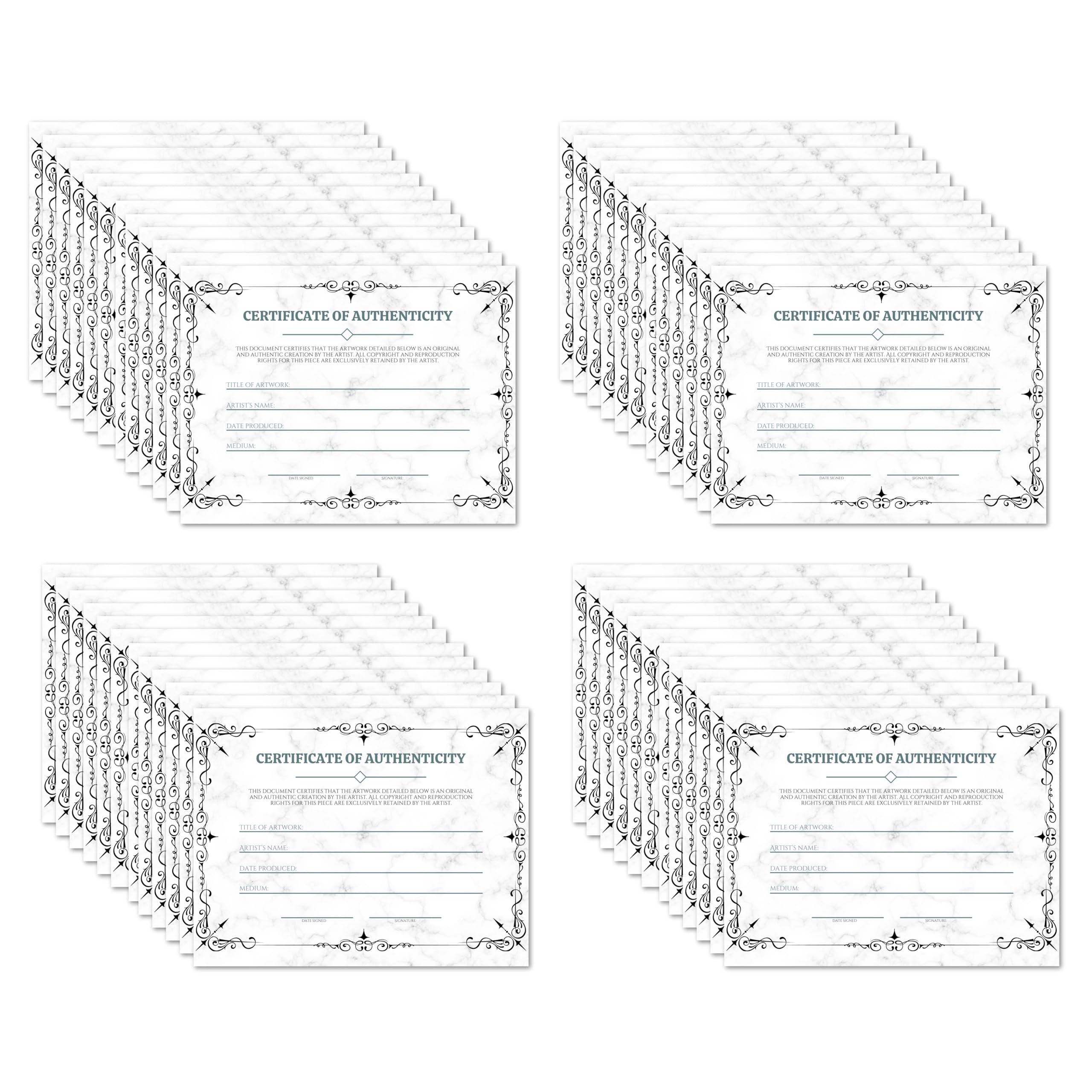 Mini Certificate of Authenticity, 5 x 7 Inch Premium Certificates, Perfect for Valuations, Gifts, Collectibles and Artwork, Bulk Pack of 48