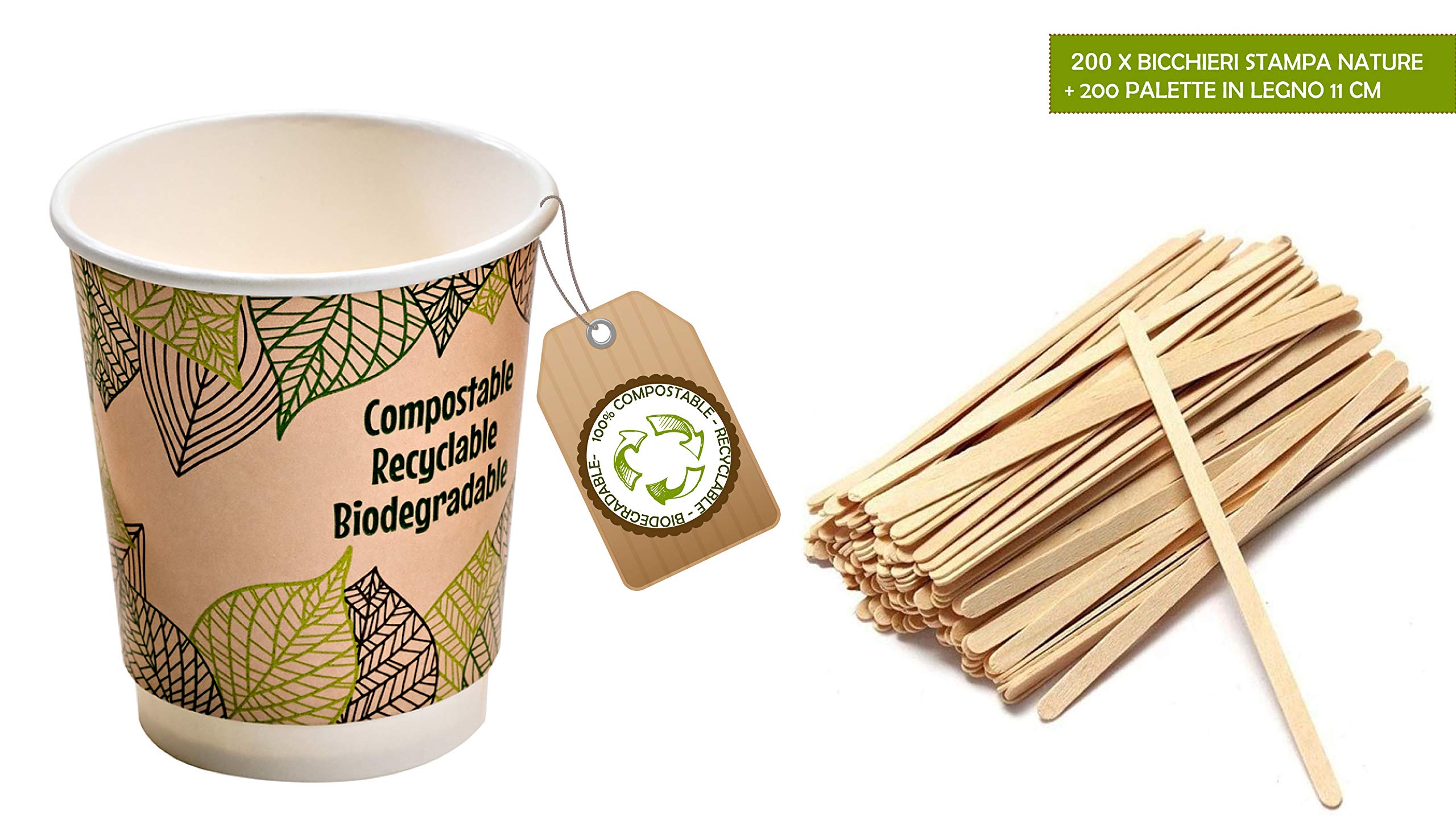Vasos desechables de 230 ml, biodegradables, reciclables y compostables, de papel kraft con pared de doble capa para capuchino, agua o bebidas calientes y frías.