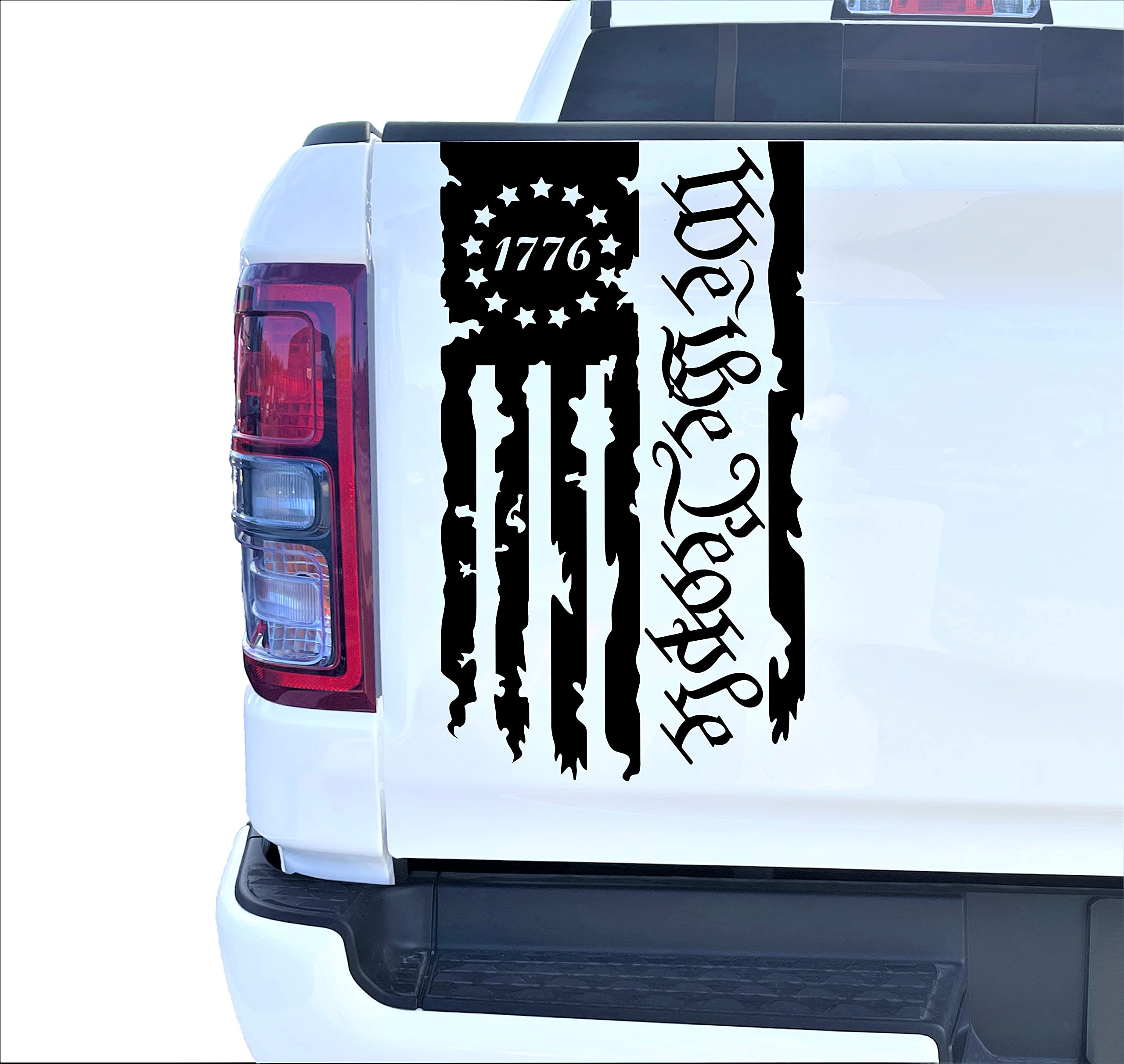 We The People Betsy Ross Flag 1776 Distressed American USA US Flag Truck Tailgate Vinyl Decal - 2 Pack - Stickers Preamble of The US Constitution fits Most Pickup Trucks (10
