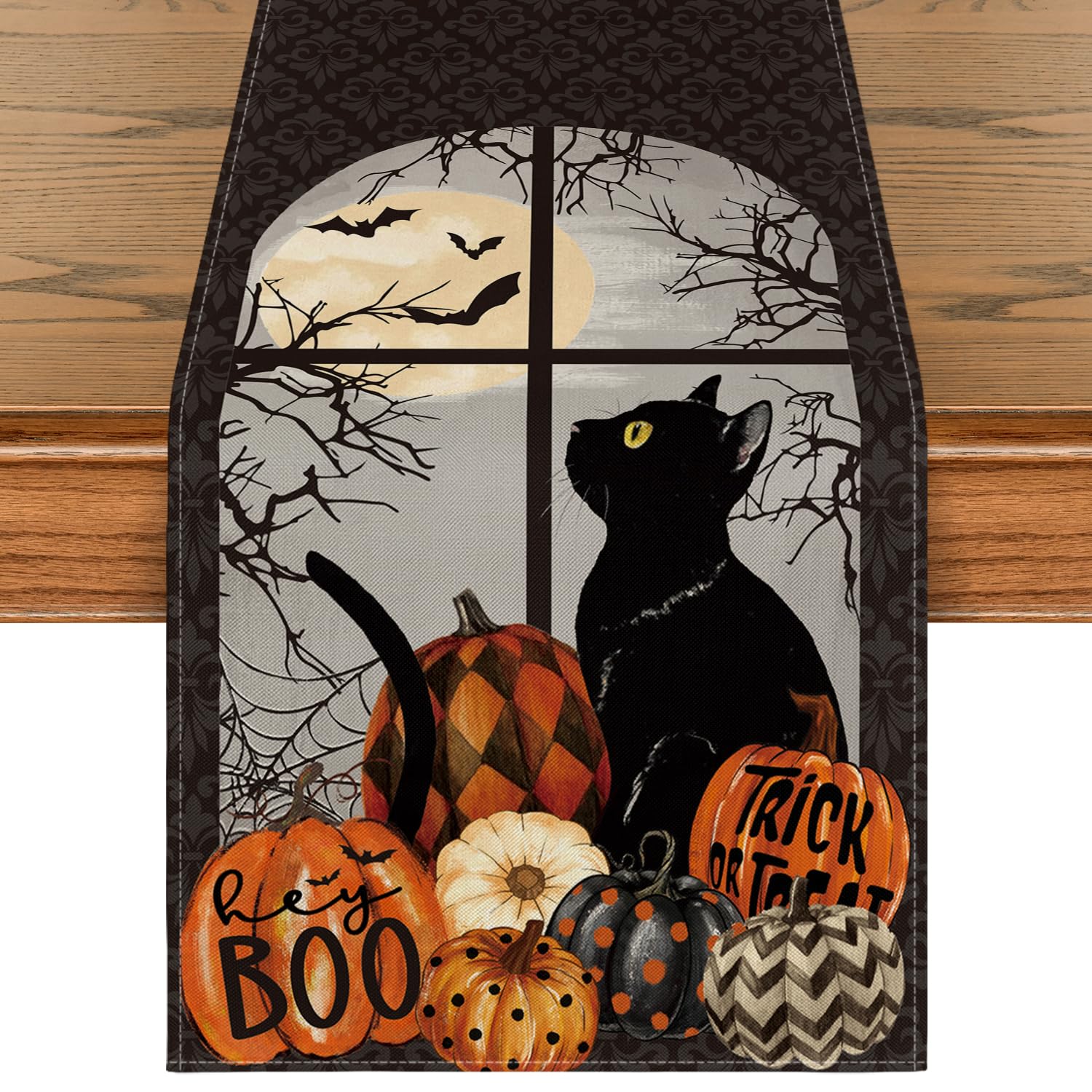 Chemin De Table Halloween Chat Noir Et Citrouilles – 40 X 140 Cm, Polyester - 3