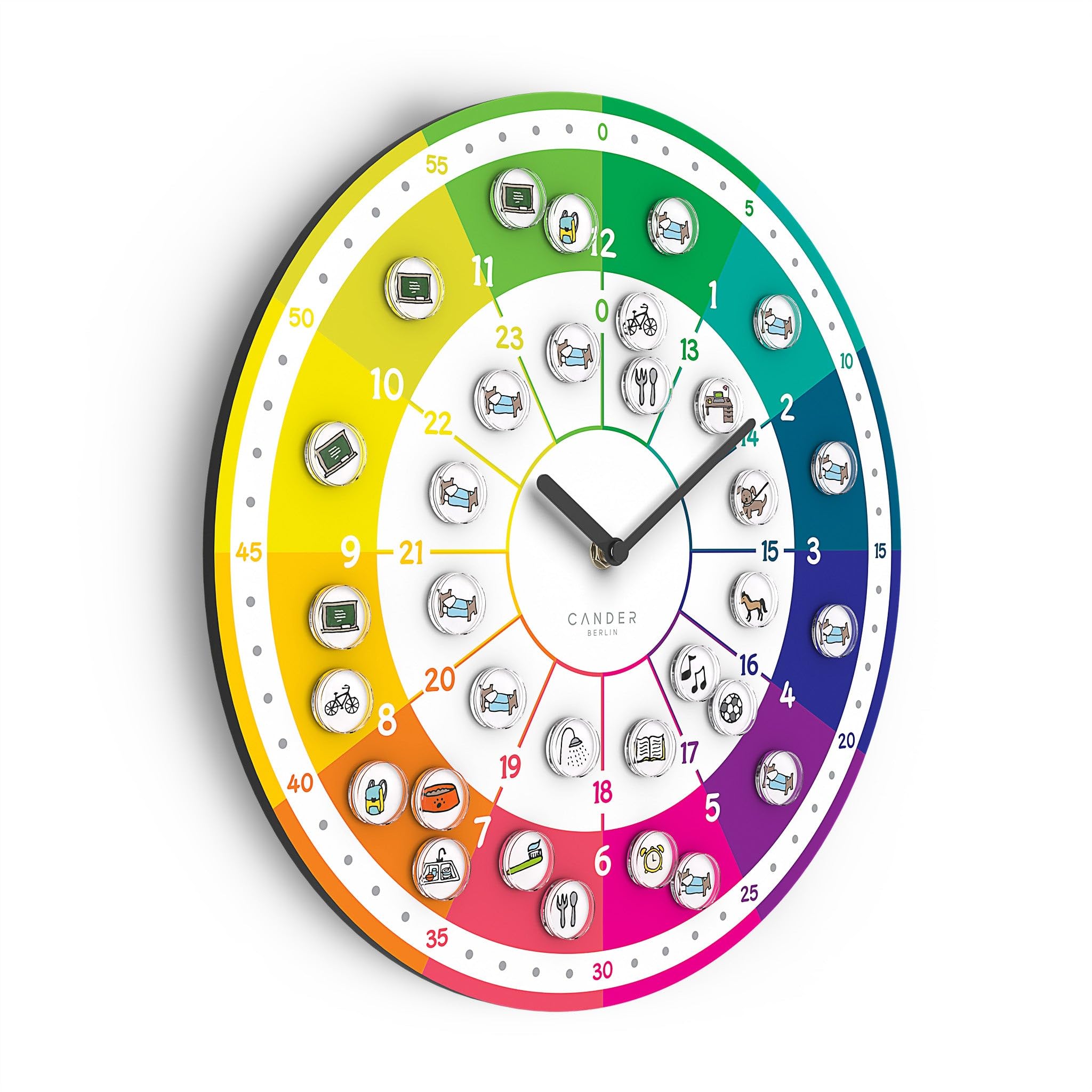 Cander Berlin MNU 11930 A Reloj de pared infantil silencioso con fotos magnéticas, 30 cm, para habitación infantil, analógico, sin ruido de tictac, para niñas y niños