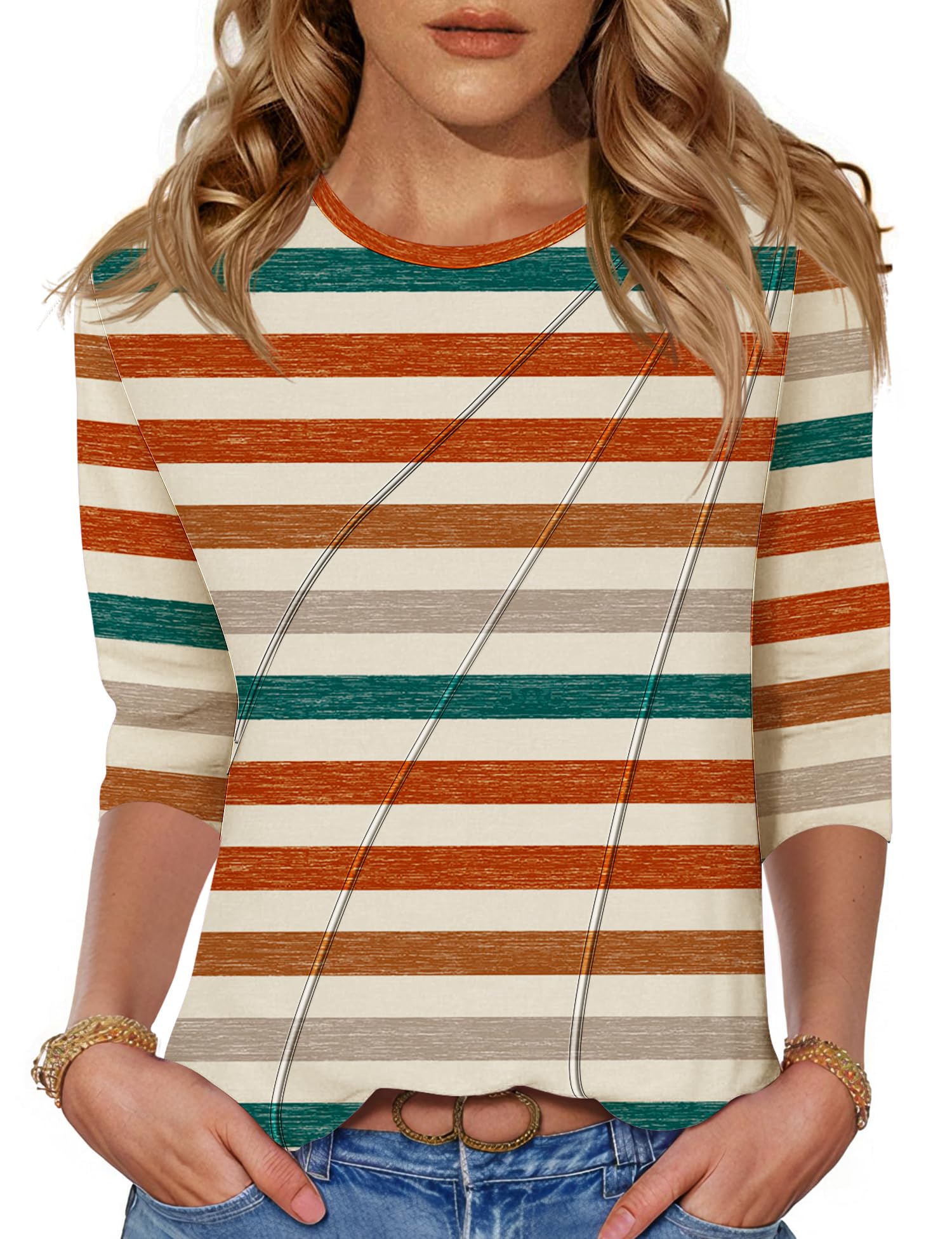 Kistore 3/4 Length Sleeve Shirts for Womens Pleated Summer Tops 2025 Fasion Trendy Spring Blouses