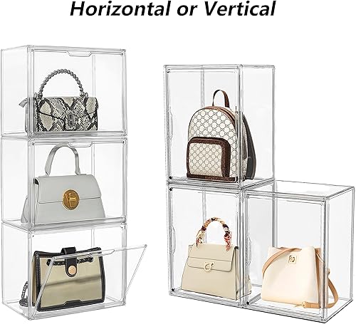 Miniatura 3 de Attelite Vitrina de acrílico transparente, caja de almacenamiento con puerta magnética, apilable, a prueba de polvo, para figuras de acción,