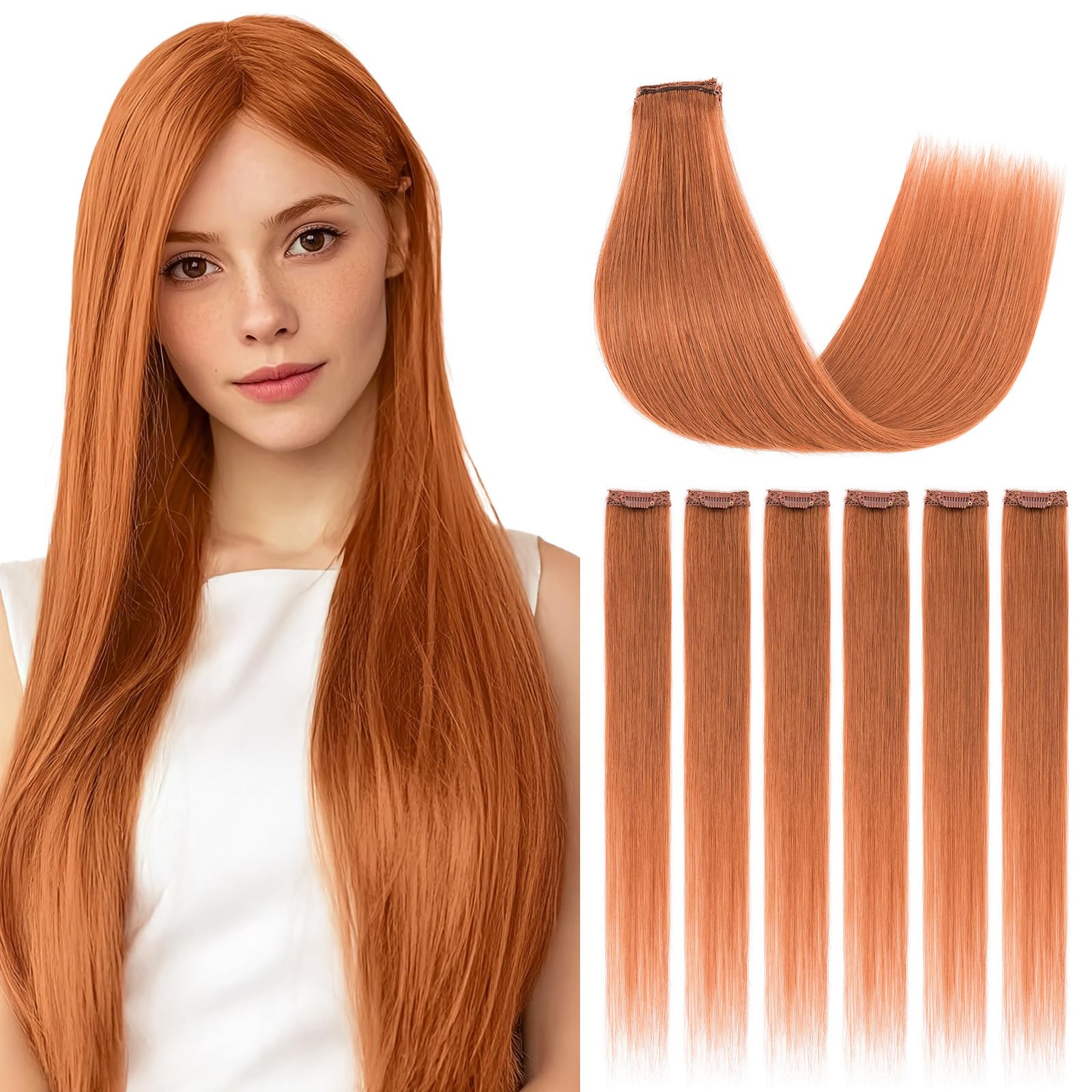 Silk-co Clip in Hair Extensions Real Human Hair Extension Double Weft With Lace Coverd Clip in Silky Straight 100% Natural Very Thin Highlight efffect for Women 6PCS 6Clip 14Inch #33 Dark Auburn 36g