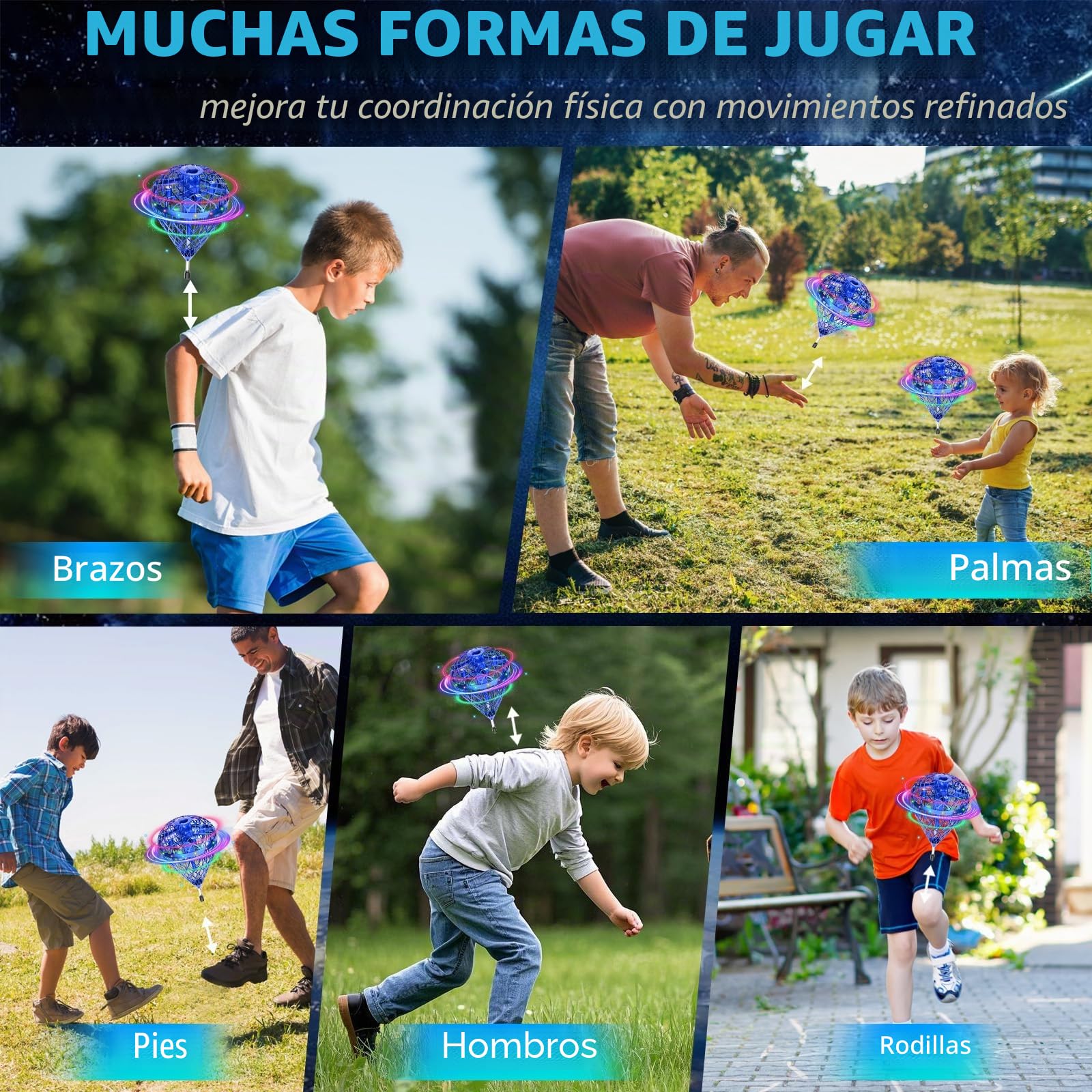 Mini dron para niños, pelota voladora, bola voladora con luz RGB, rotación 3D, bola de salto con 2 baterías, regalos de cumpleaños de Navidad para niños, juguete para niños a partir de 6 años