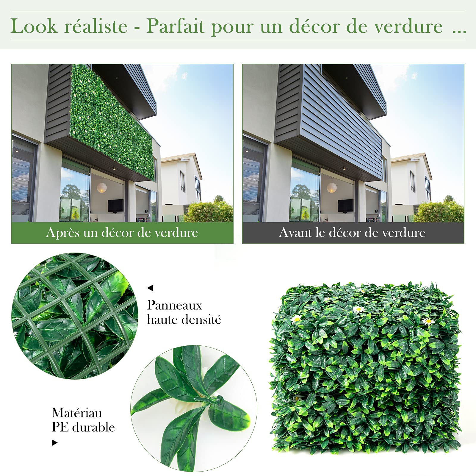 Lot De 12 Panneaux Muraux Haie Artificielle – 60x40 Cm, Épaisseur 4 Cm – Imperméable, Résistant UV – Jardin, Balcon