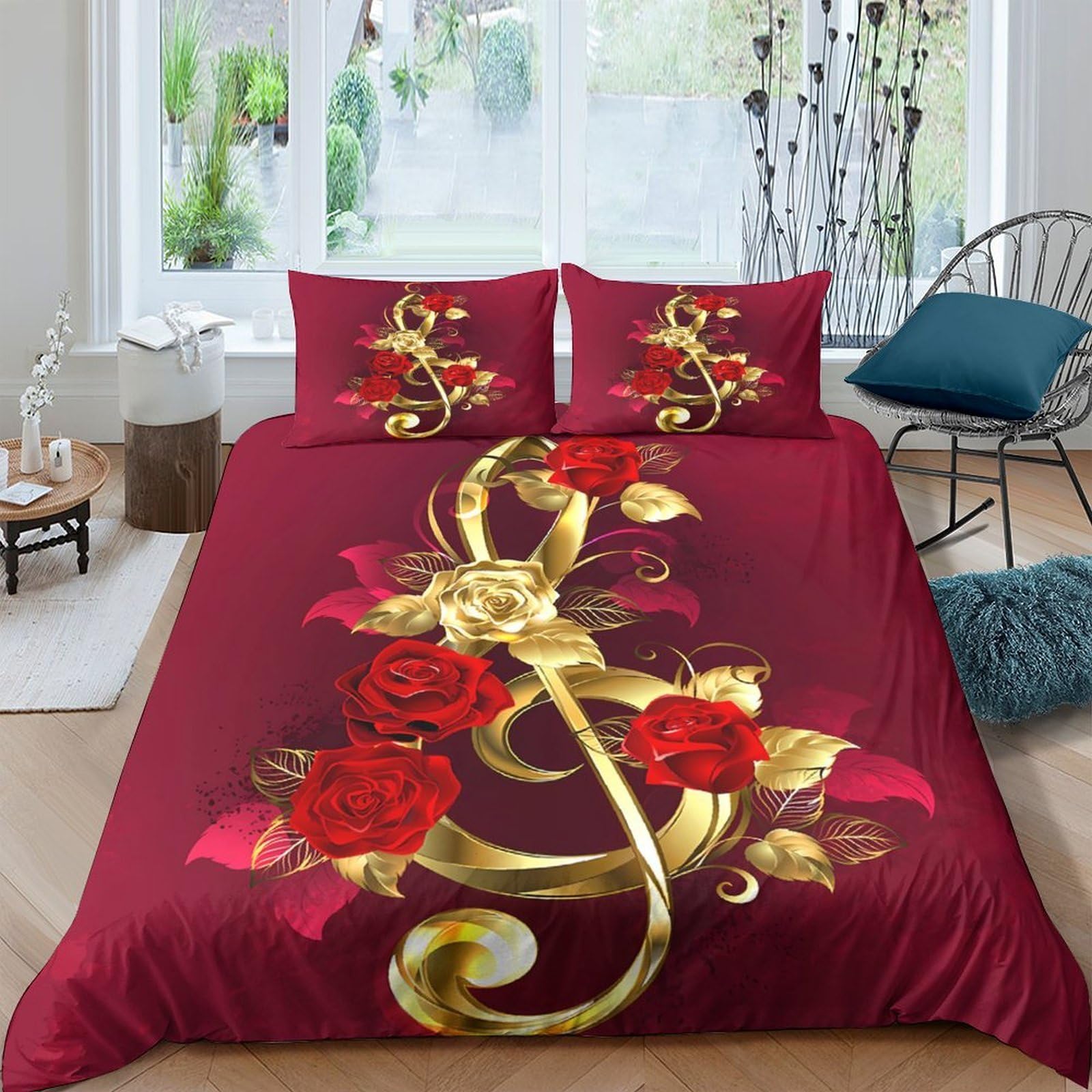 XFKLYNVCJ 3D Printed Musical note Bedding Cover Microfiber Floral design style Comforter Cover Fade Resistant Shrink Resistant Soft Breathable No Iron for All Season Bedding Use Super king（260x220cm）