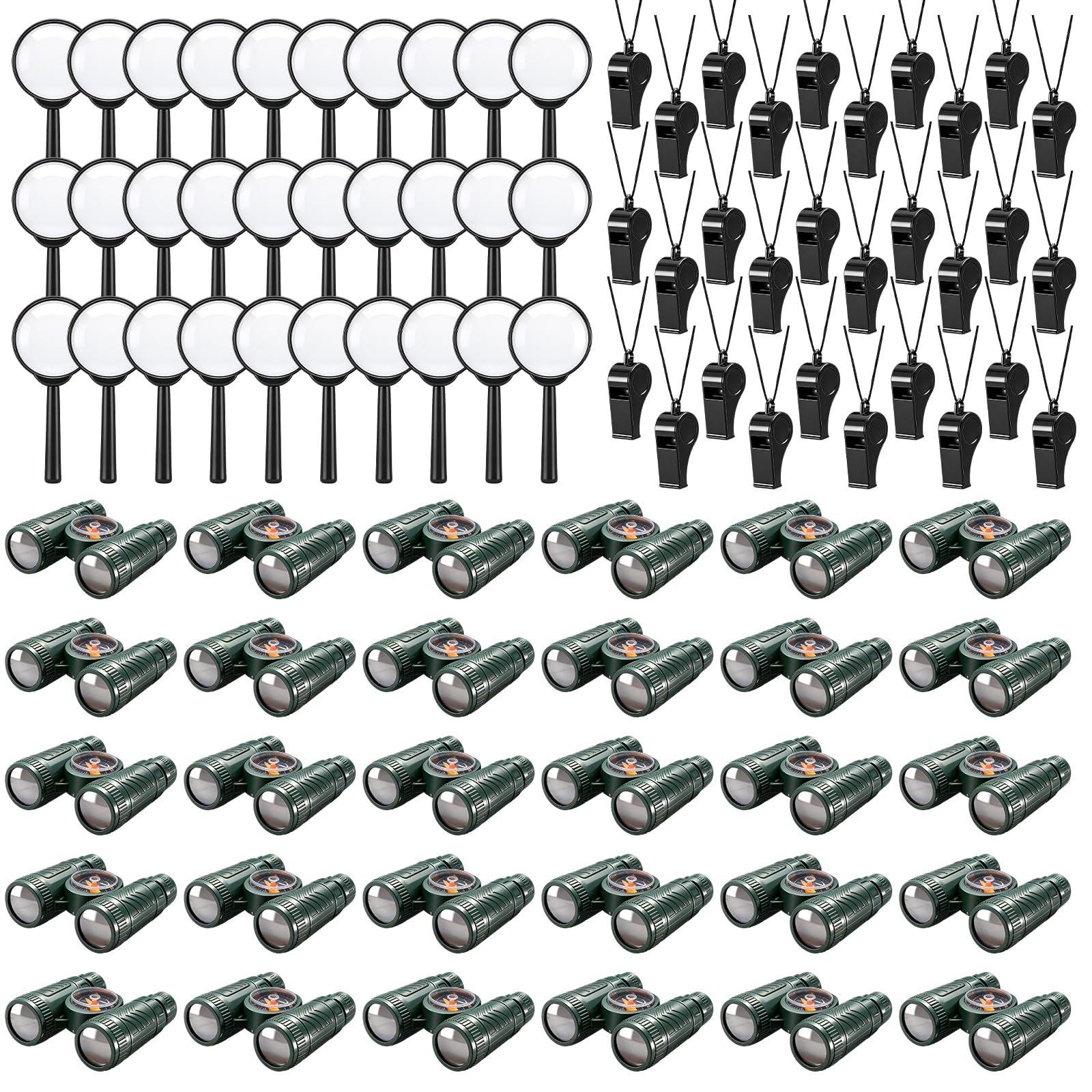 Teyva Daily 30 Set Mini Binoculars Magnifying Glass Whistle Kit for Bird Watching Outdoor Camping Hiking Exploring Wilderness Adventure