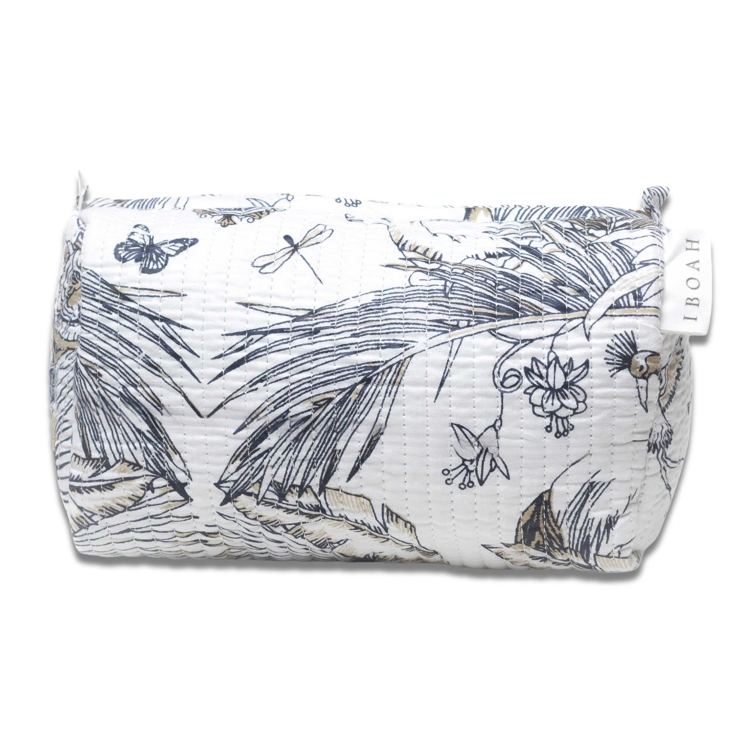 Neceser Print de Viaje Organizador, Bolsa de Aseo, Bolso Maquillaje de algodón Acolchado para Mujeres, Hombres y recién Nacidos con Forrado Impermeable Interior (Blanco Floral, Mediano) — view 14