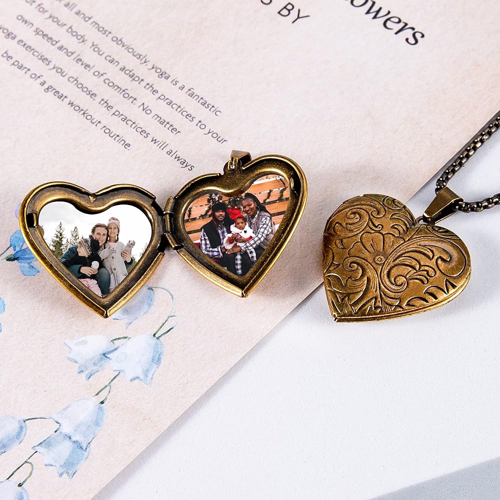Heart Locket Necklace Custom Photo Locket Necklace Engraved