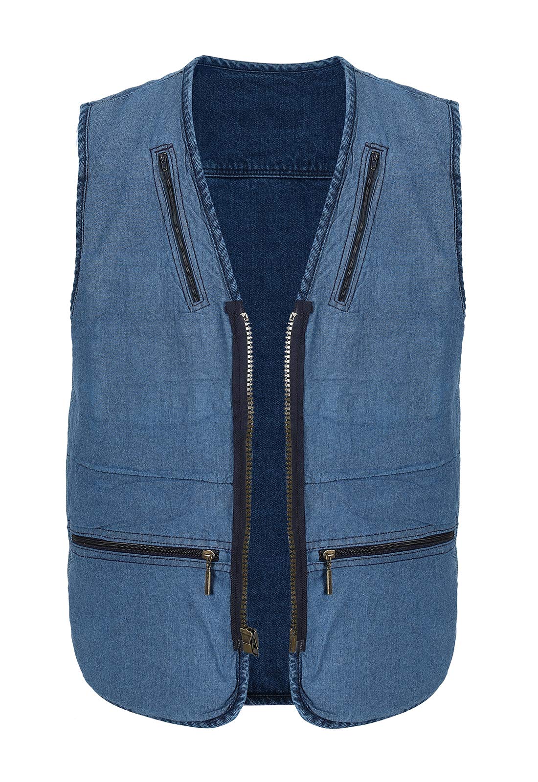 Spanye - Gilet da uomo per attività all'aperto, multi-tasca, in cotone, casual, da lavoro, da viaggio, da pesca - Blu - XXX-Large