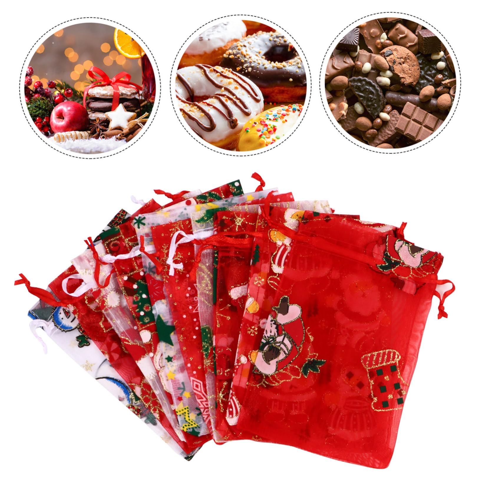 KOMBIUDA Bolsas De Envolver De Navidad 50 Pcs Estrella De Nieve Papá Noel y Alce Para Dulces y Obsequios