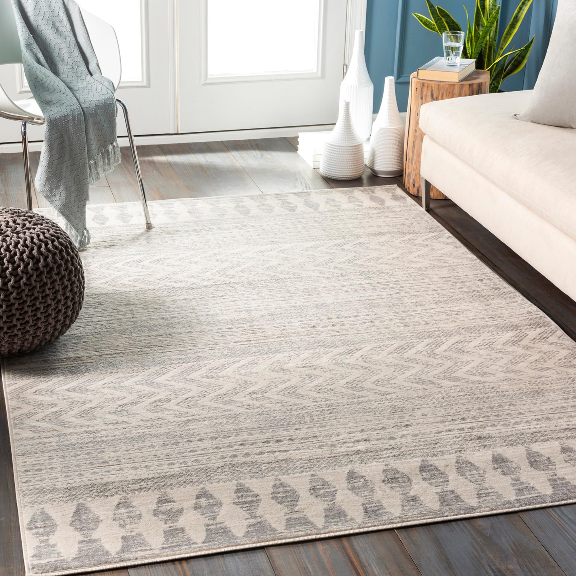 Livabliss Oslo - Alfombra geométrica y Abstracta escandinava de salón, Comedor, Cocina, Azteca Moderna para Dormitorio, Estilo bereber Bohemio, fácil Cuidado, Grande, 120 x 170 cm, Color Blanco