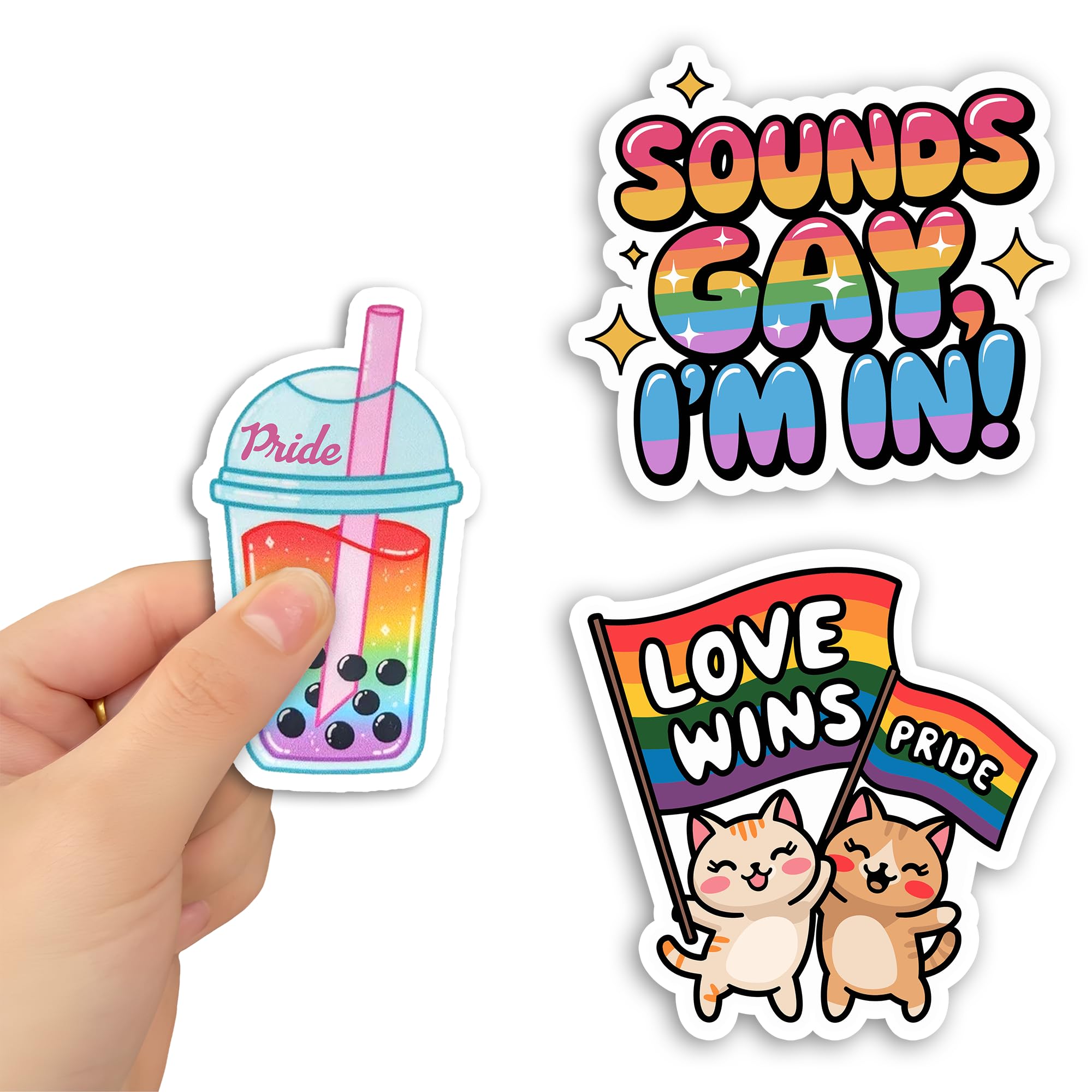 Set 3Pcs Love Wins Pride, Sound Gay I'm in, Pride LGBT Sticker LGBTQ Rainbow Gay Pride Trans Rights Bisexual Pride Humor Bookish Kindle Waterproof 2