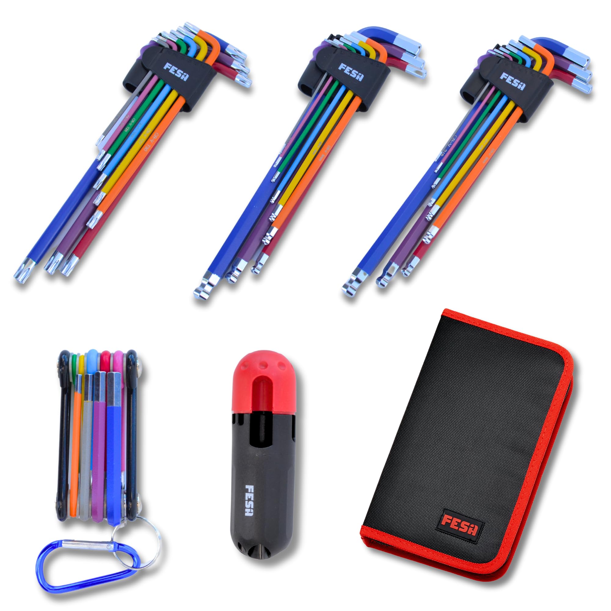 FESA Jumbo Allen Wrench Set - 29-Piece Torx, Standard & Metric Allen Wrenches with Micro to Large Ball Ends - Hex Keys with Folding Hex Tool, T-Handle