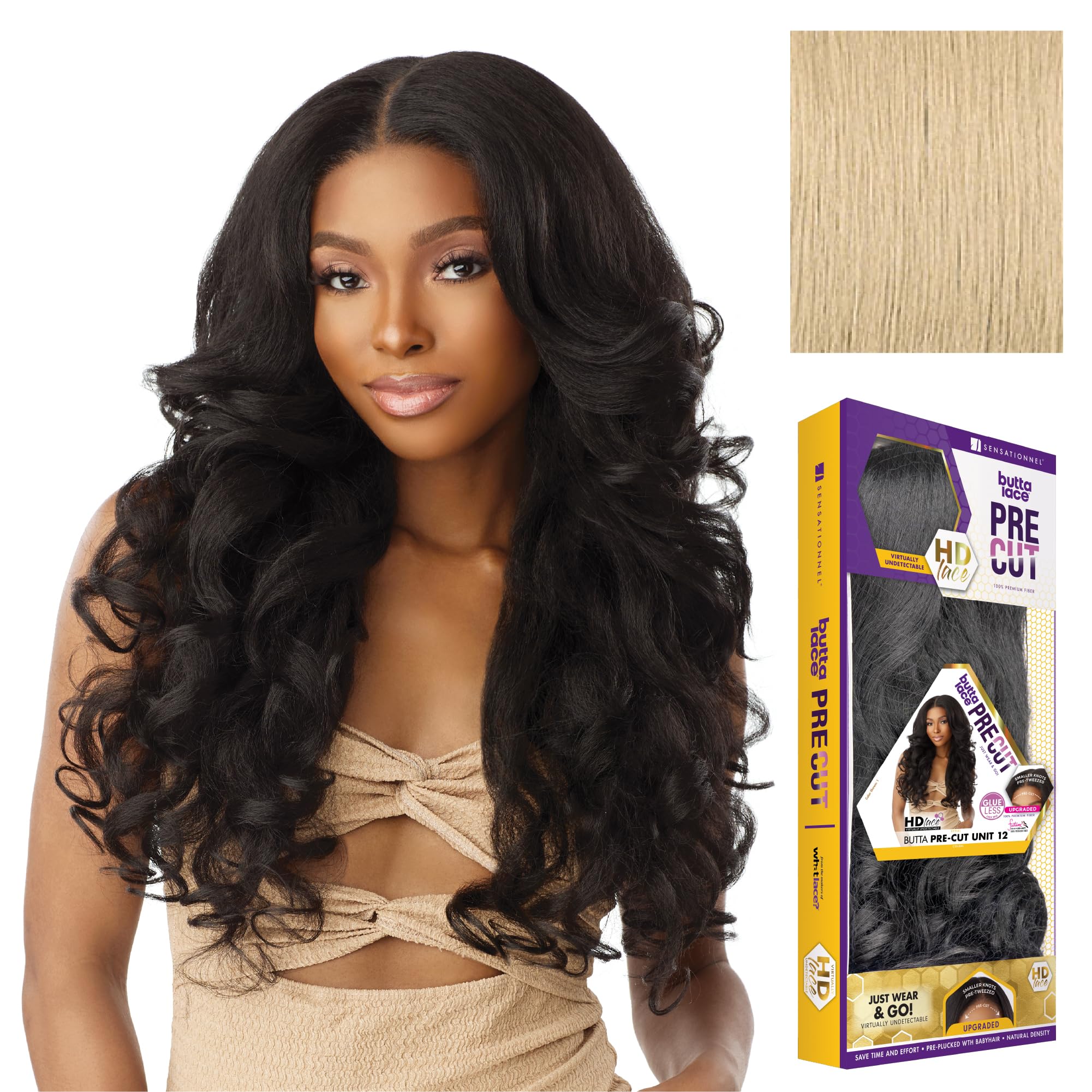 Sensationnel Butta Lace Precut Wigs - Unit 12 Glueless Extra Wide 5 Inch Deep Parting Synthetic Pre Tweezed Smaller Knot Hairline (BEIGEBLONDE)