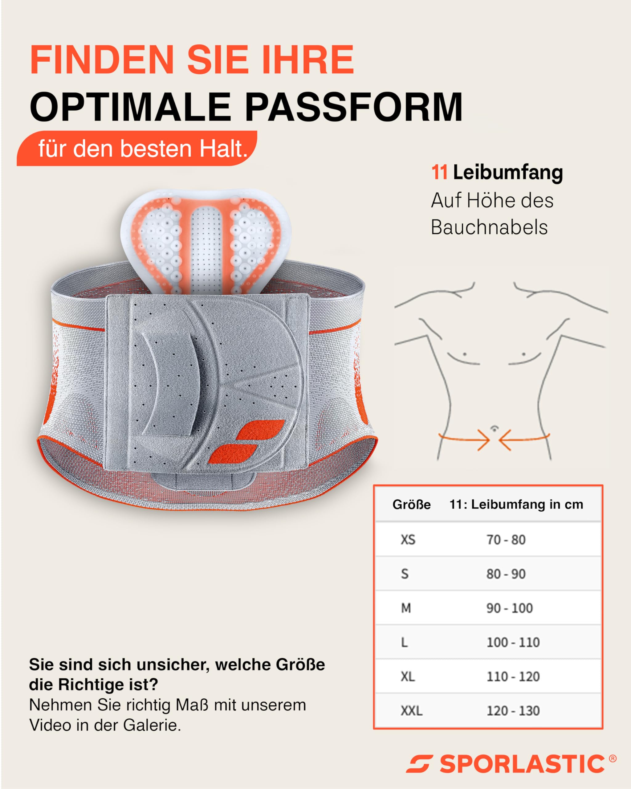 SPORLASTIC – VERTEBRADYN SUPREME SENSO Lendenwirbelstütze gerade – Orthopäd. Rückenbandage mit AIR-MATRIX Silikonpelotte zur Unterstützung der Lendenwirbel – LWS-Orthese – Orangeblue Größe S